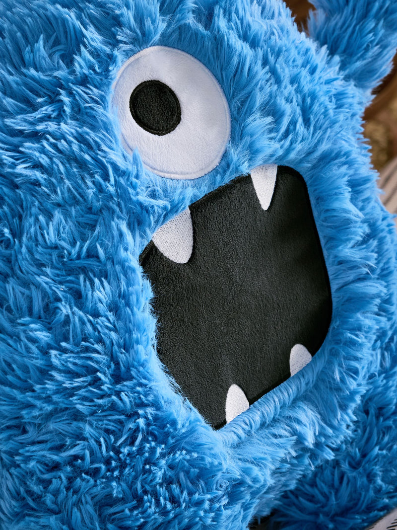 Blue Monster plush cushion, machine washable, recycled polyester (British brand)