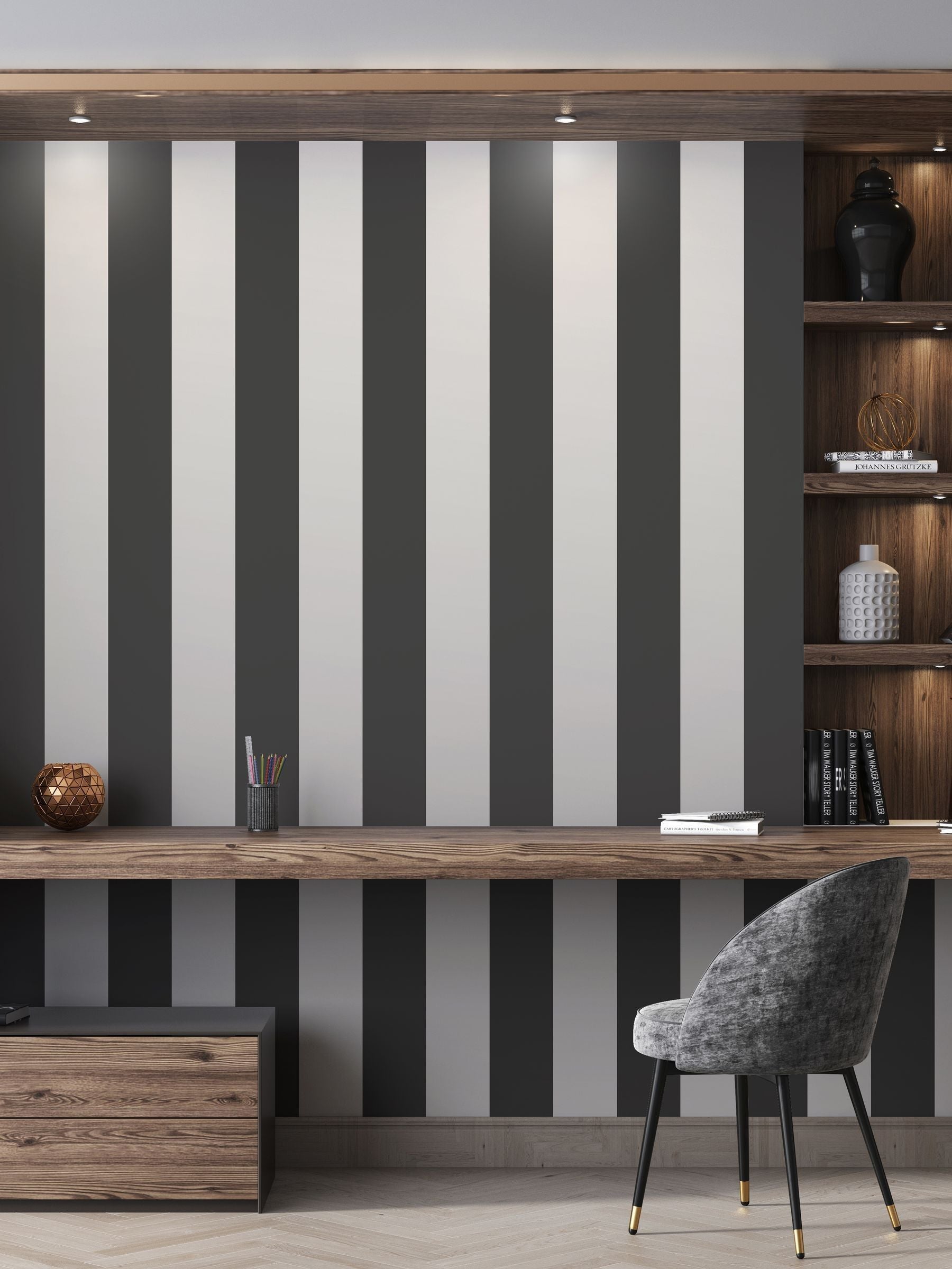 Style Sisters beige wide stripe wallpaper sample A4, imported from the UK