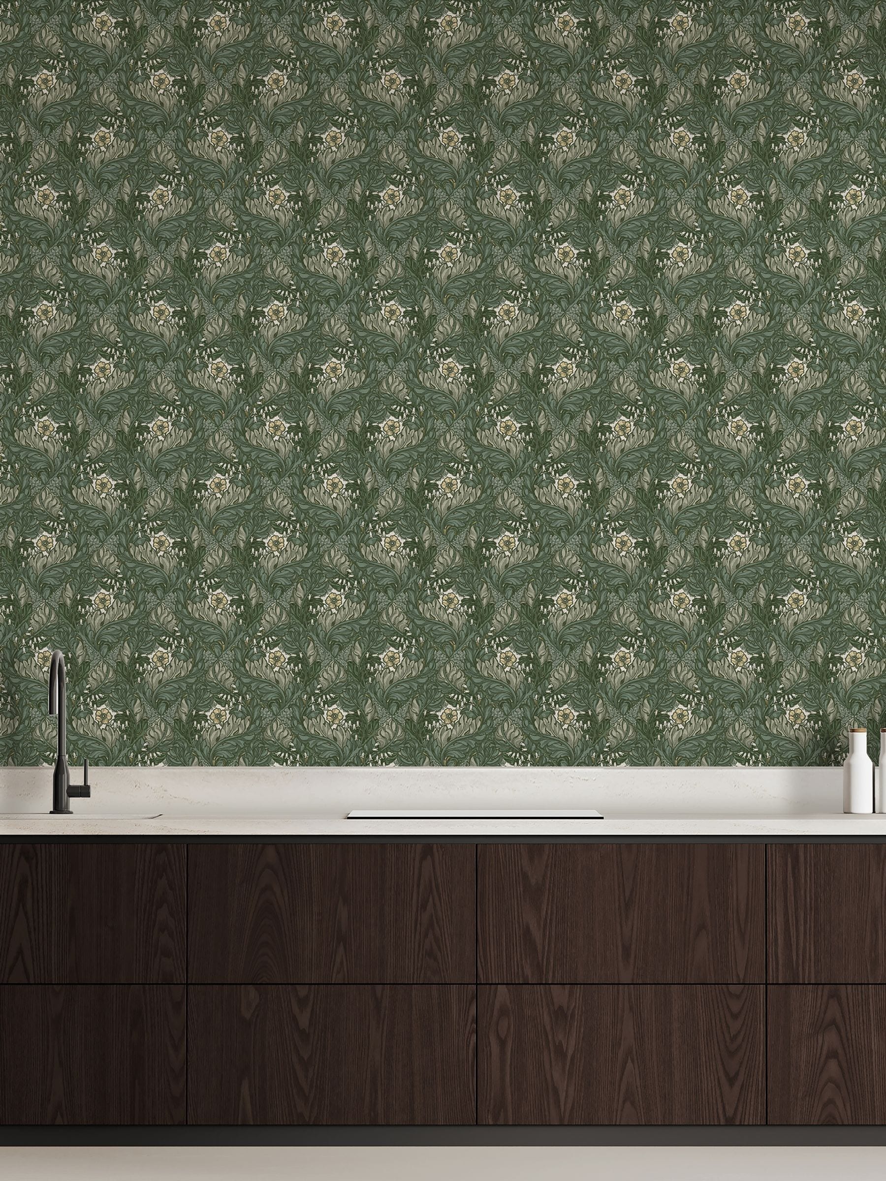 Laurence Llewelyn-Bowen wallpaper sample green floral print A4 - British product