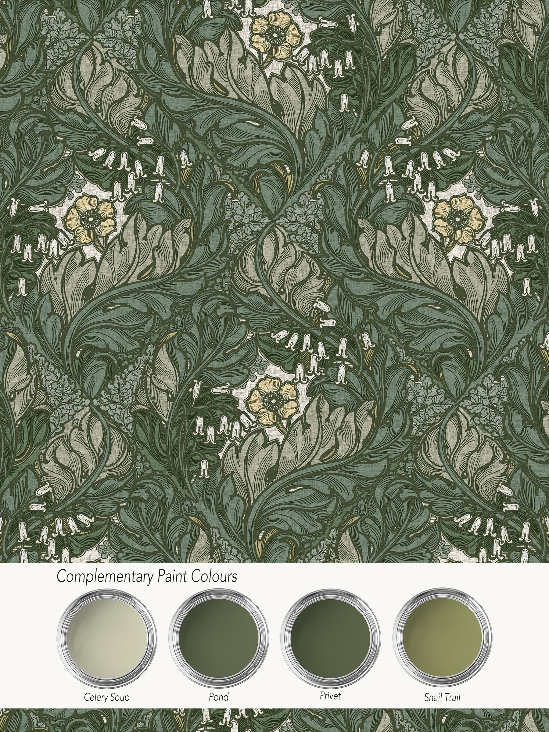Laurence Llewelyn-Bowen wallpaper sample green floral print A4 - British product