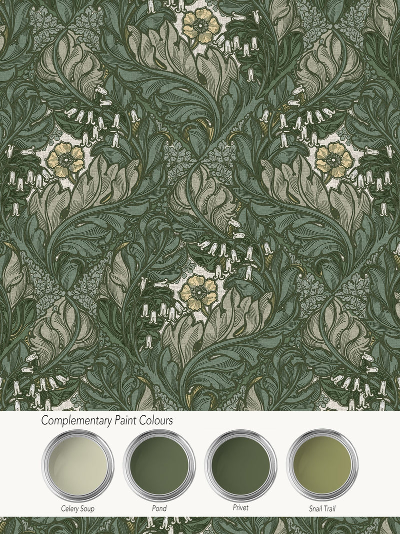 Laurence Llewelyn-Bowen wallpaper sample green floral print A4 - British product