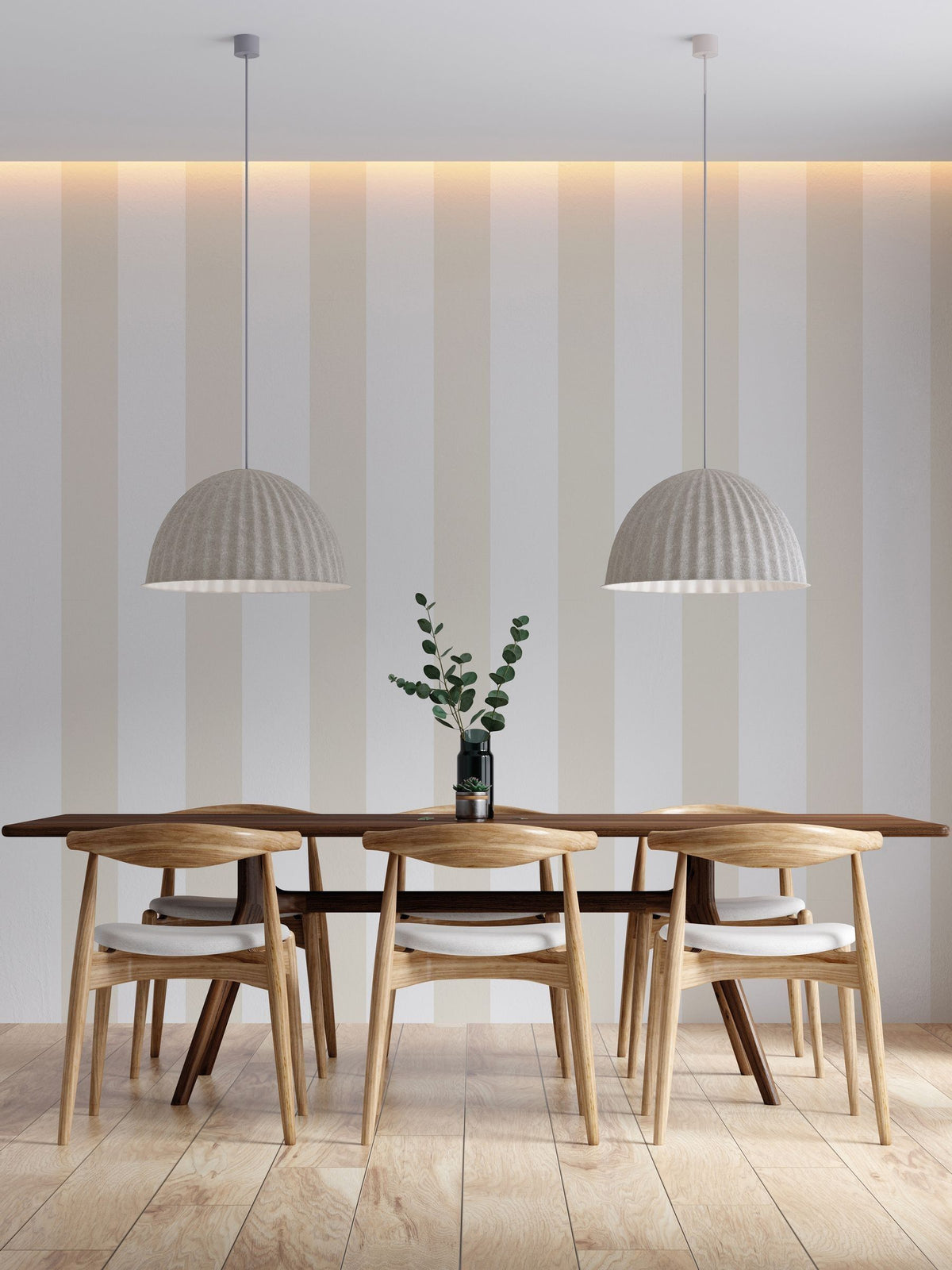 Style Sisters beige wide stripe wallpaper sample A4, imported from the UK