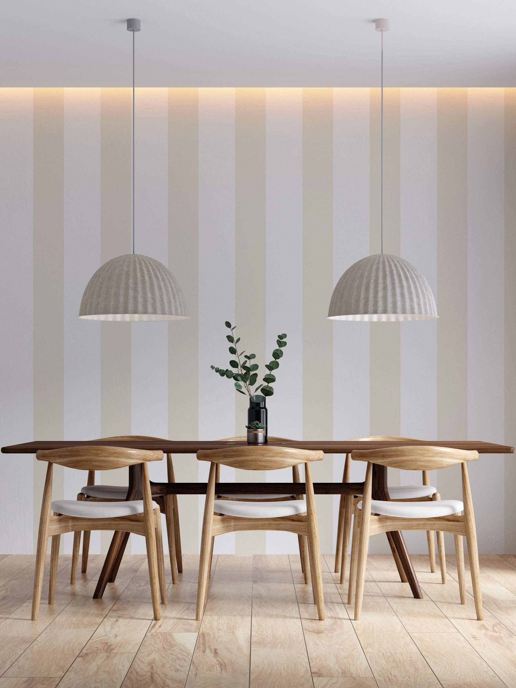 Style Sisters beige wide stripe wallpaper sample A4, imported from the UK
