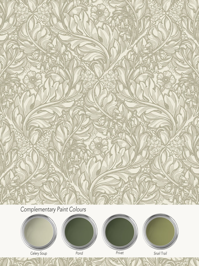 Laurence Llewelyn-Bowen green Rambleicious floral print wallpaper sample A4 - British product