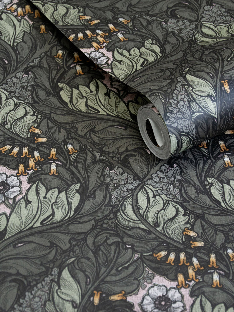 Laurence Llewelyn-Bowen wallpaper sample green Rambleicious floral print A4 - British product