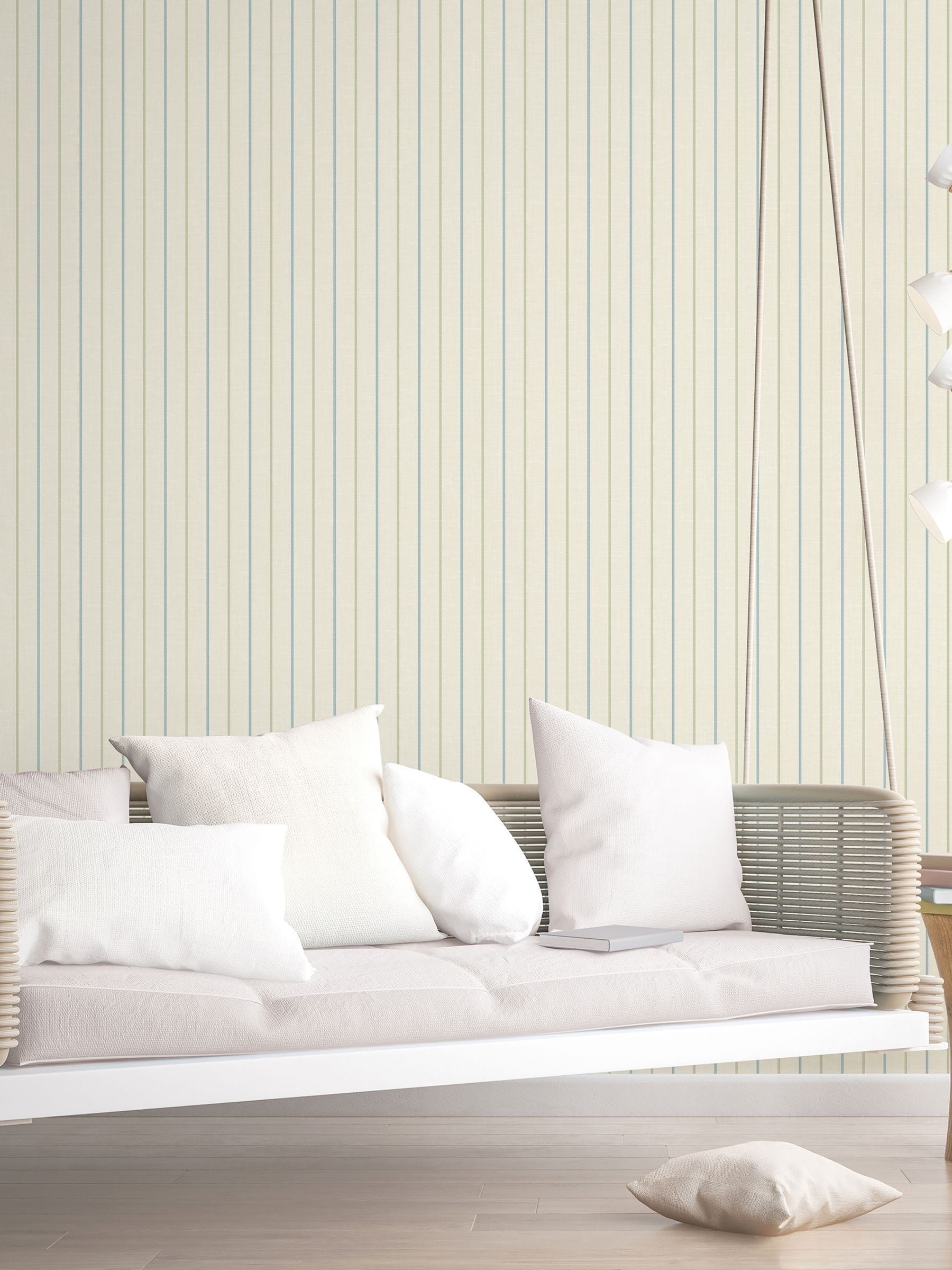 Galerie wallpaper sample Blue French Country Stripe A4, UK version
