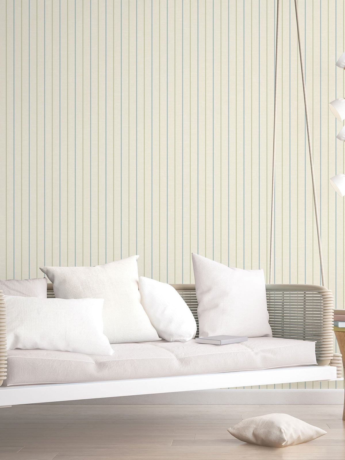 Galerie wallpaper sample Blue French Country Stripe A4, UK version