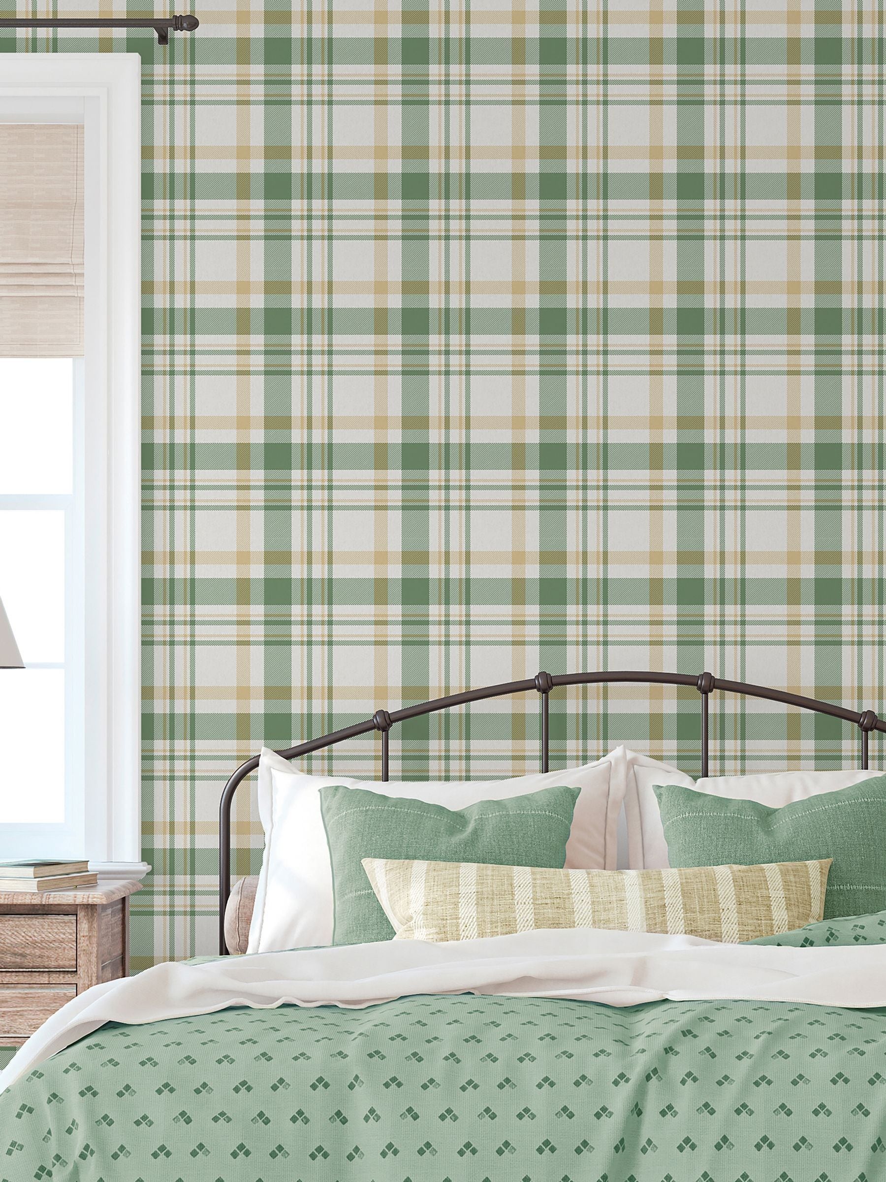 Galerie Green Spring Blossom Plaid A4 Wallpaper Sample