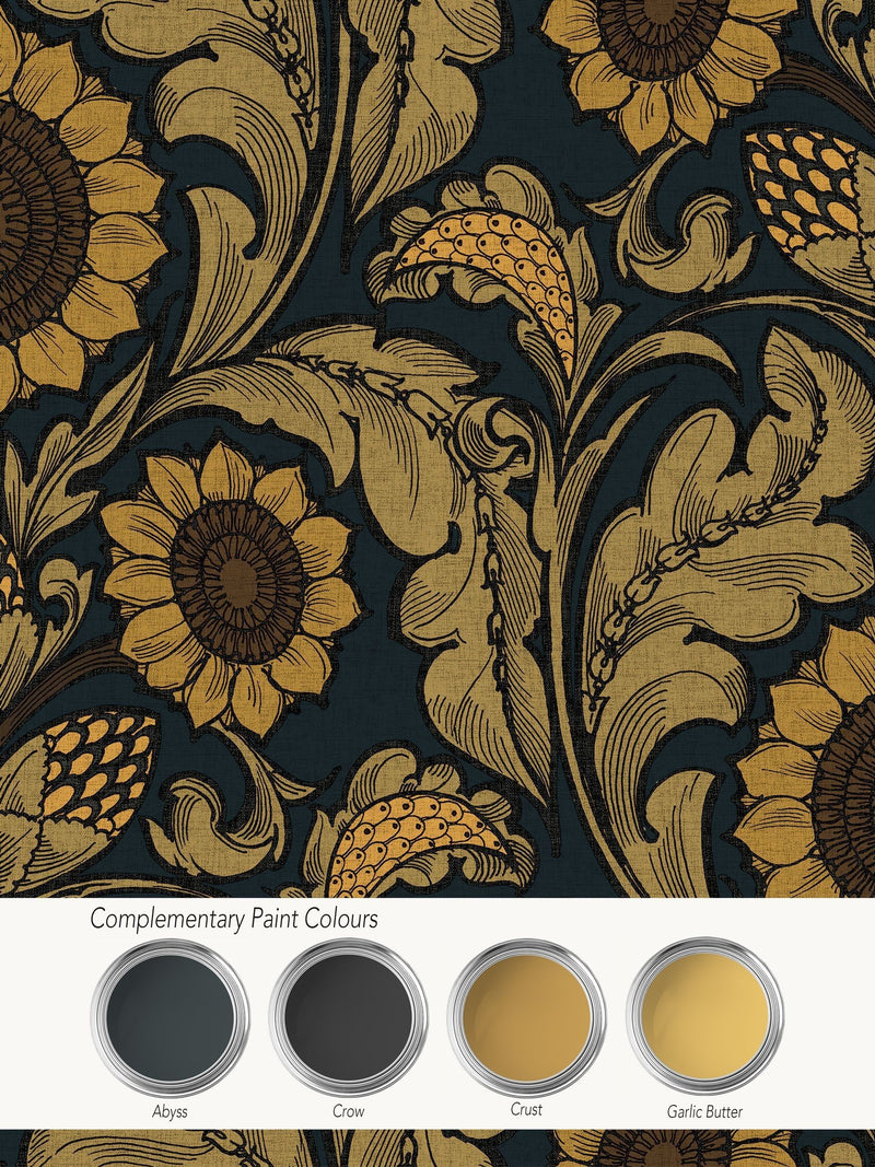 Laurence Llewelyn-Bowen Sunnyside Up yellow floral wallpaper sample - British product