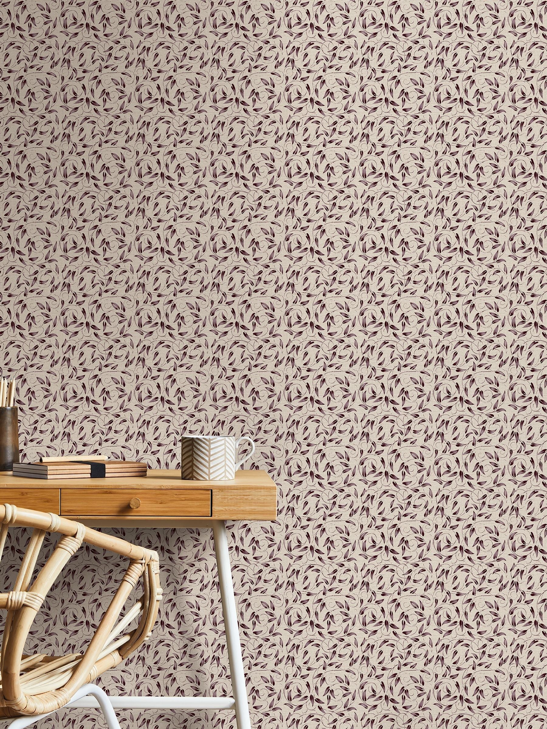 Laurence Llewelyn-Bowen Beige Tit Willow Tree Leaf Wallpaper Sample A4