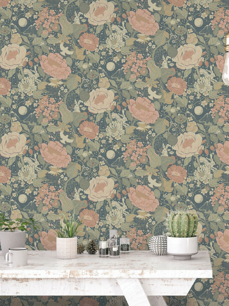 Galerie Pink Sommarang floral print A4 wallpaper sample - British product