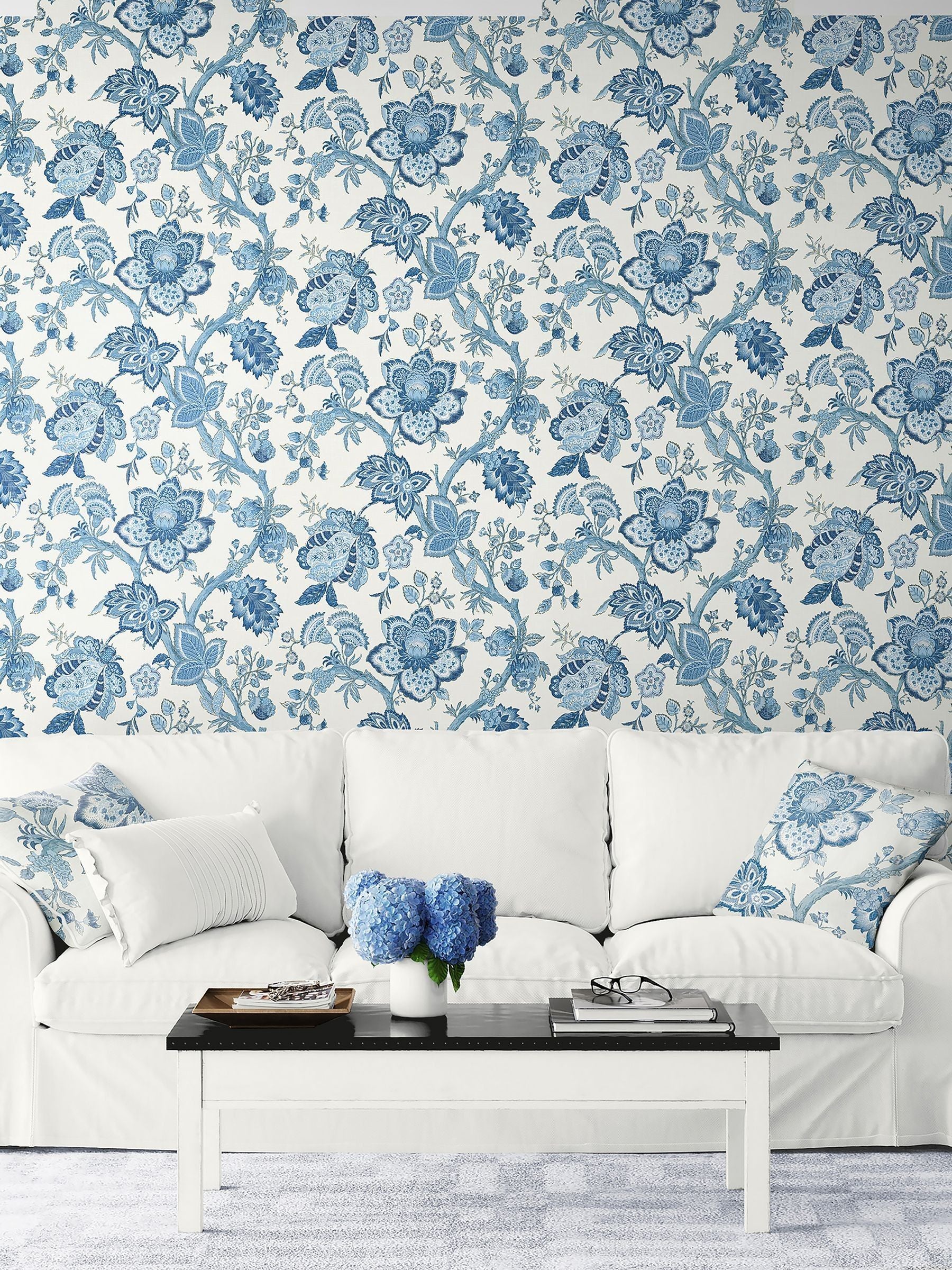 Galerie Blue French Country floral print wallpaper sample A4, UK version