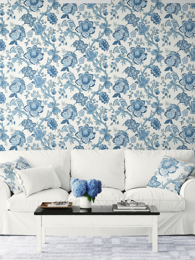 Galerie Blue French Country floral print wallpaper sample A4, UK version