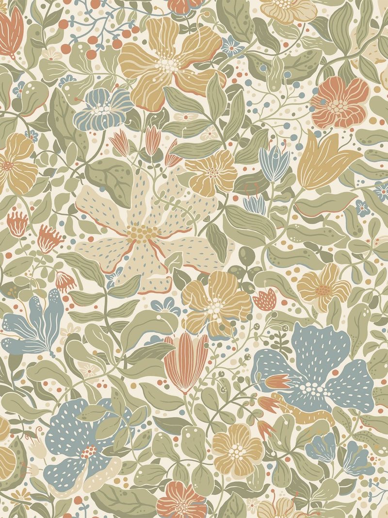 Galerie Green Sommarang floral wallpaper sample A4 - British product