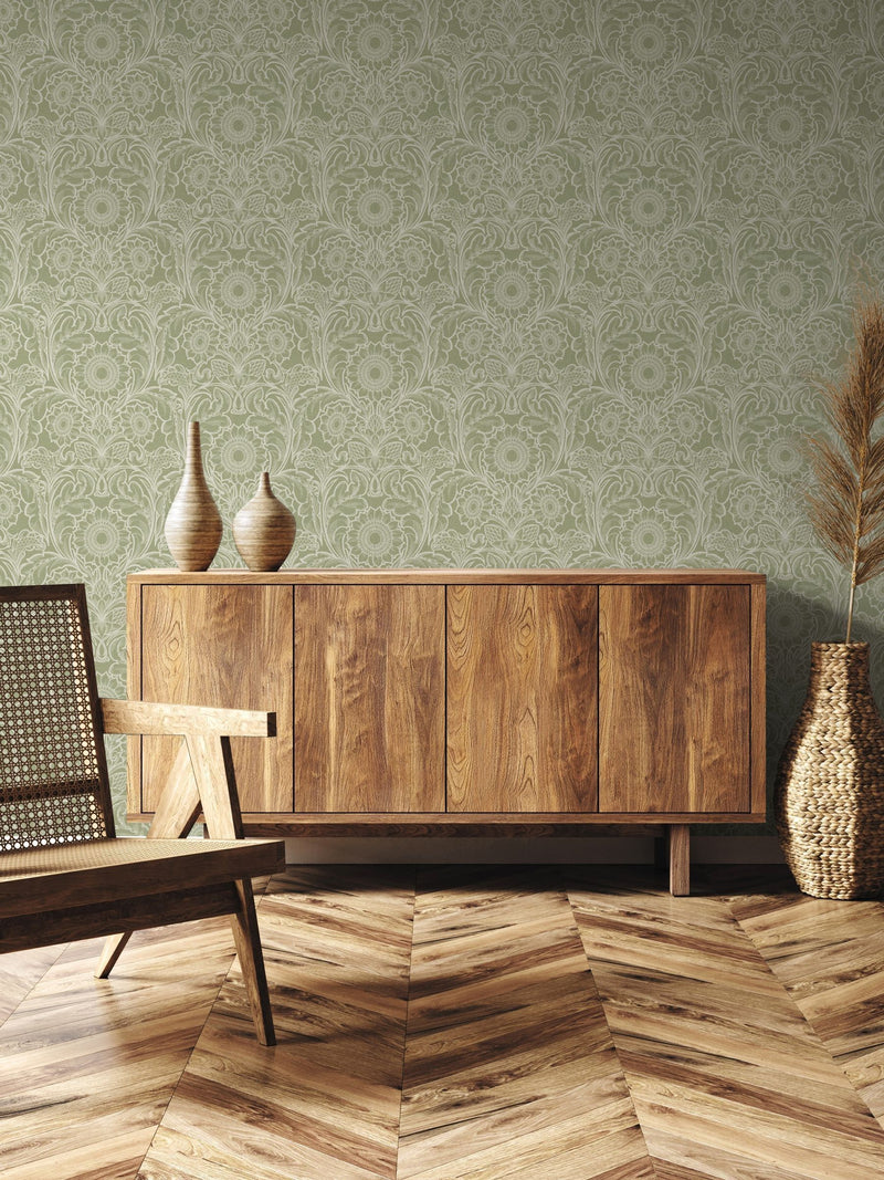 Laurence Llewelyn-Bowen Green Sunnyside Up Floral Print A4 Wallpaper Sample
