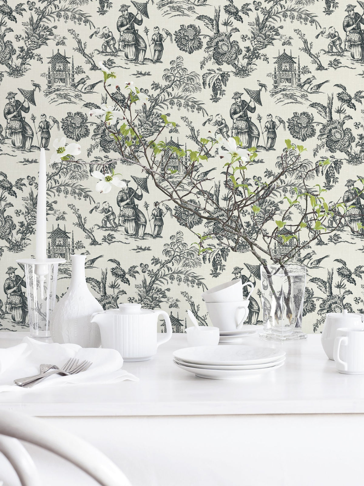 Galerie Black French Country Toile A4 Wallpaper Sample