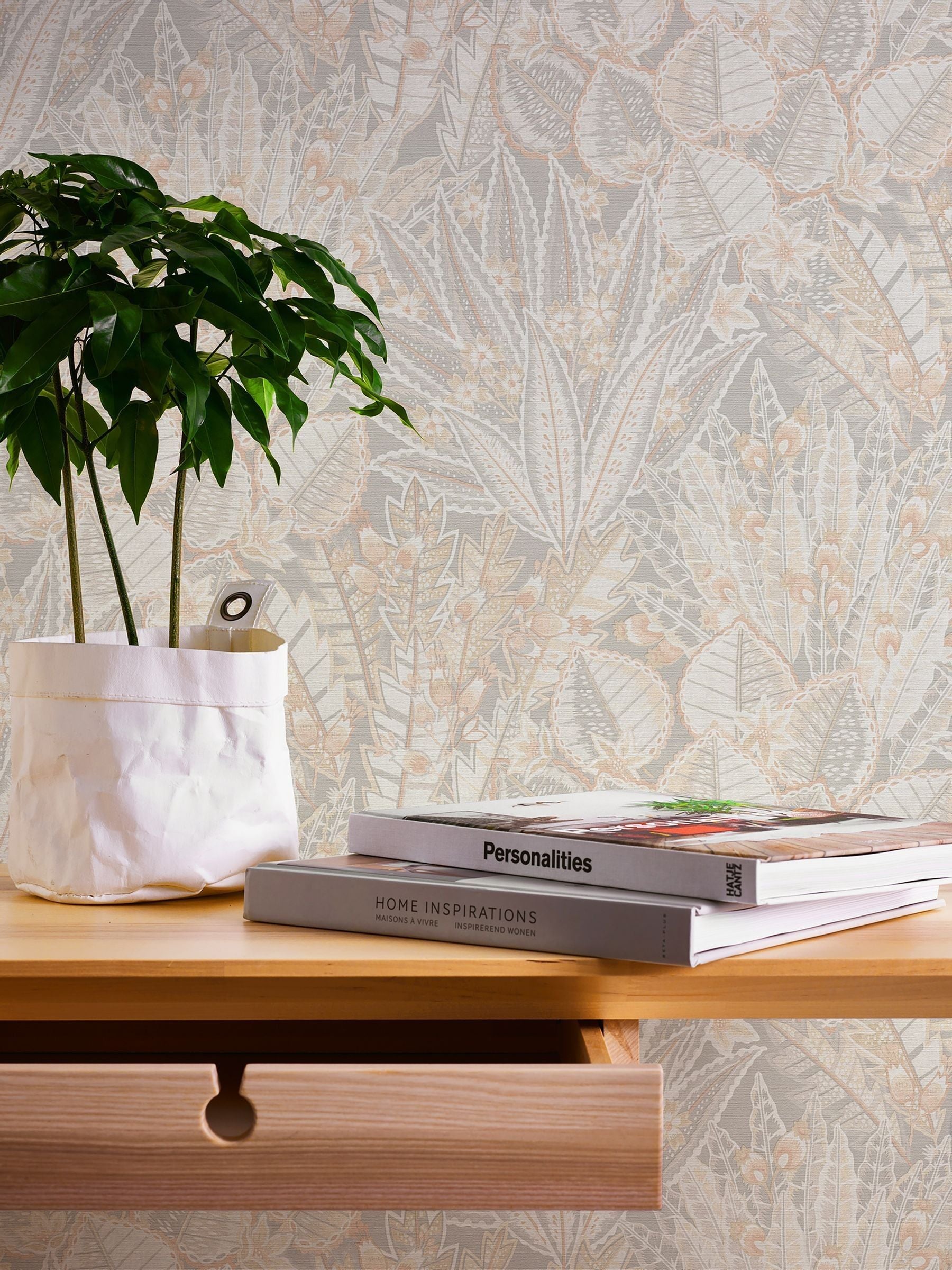 Galerie Beige Welcome Home Floral Print A4 Wallpaper Sample