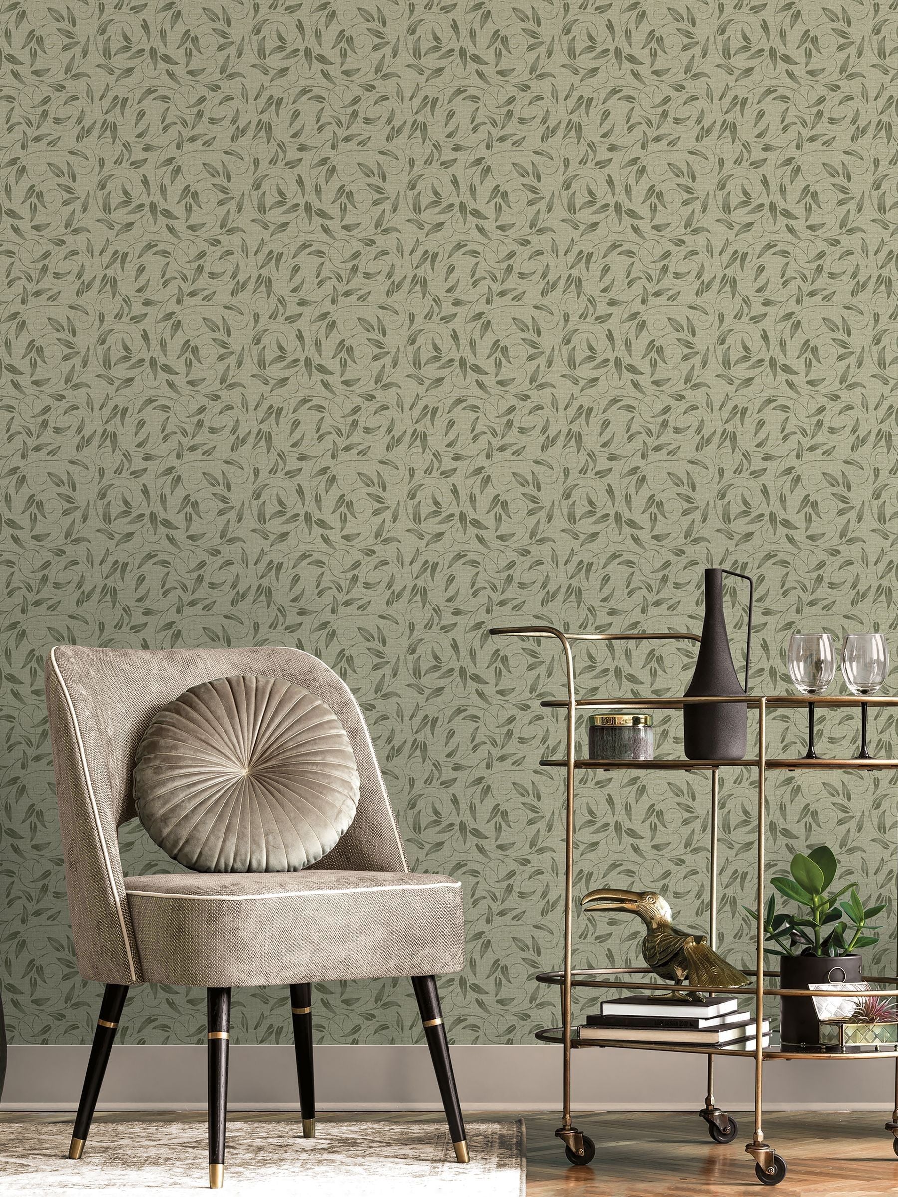 Laurence Llewelyn-Bowen Beige Tit Willow Tree Leaf Wallpaper Sample A4