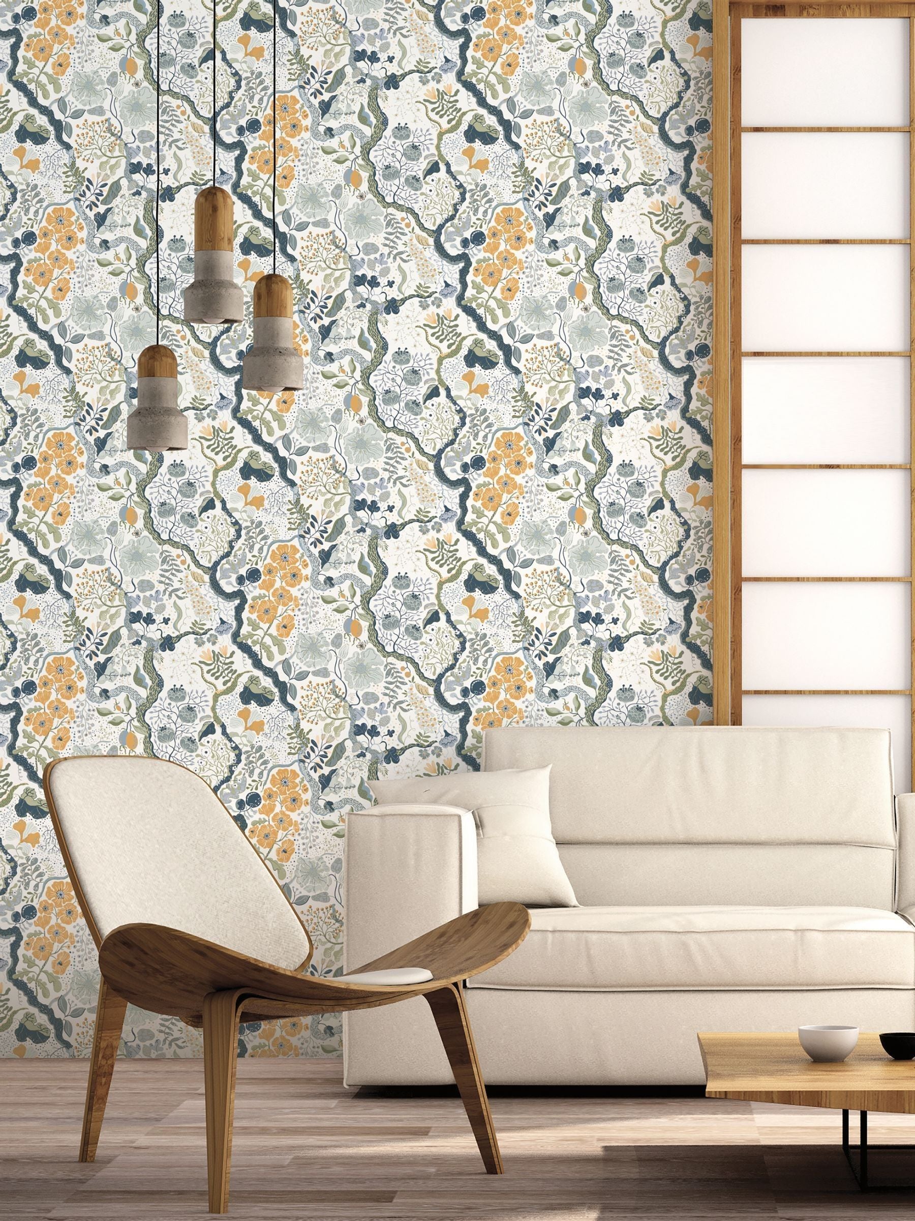 Galerie Green Sommarang 2 Floral Print Wallpaper Sample A4