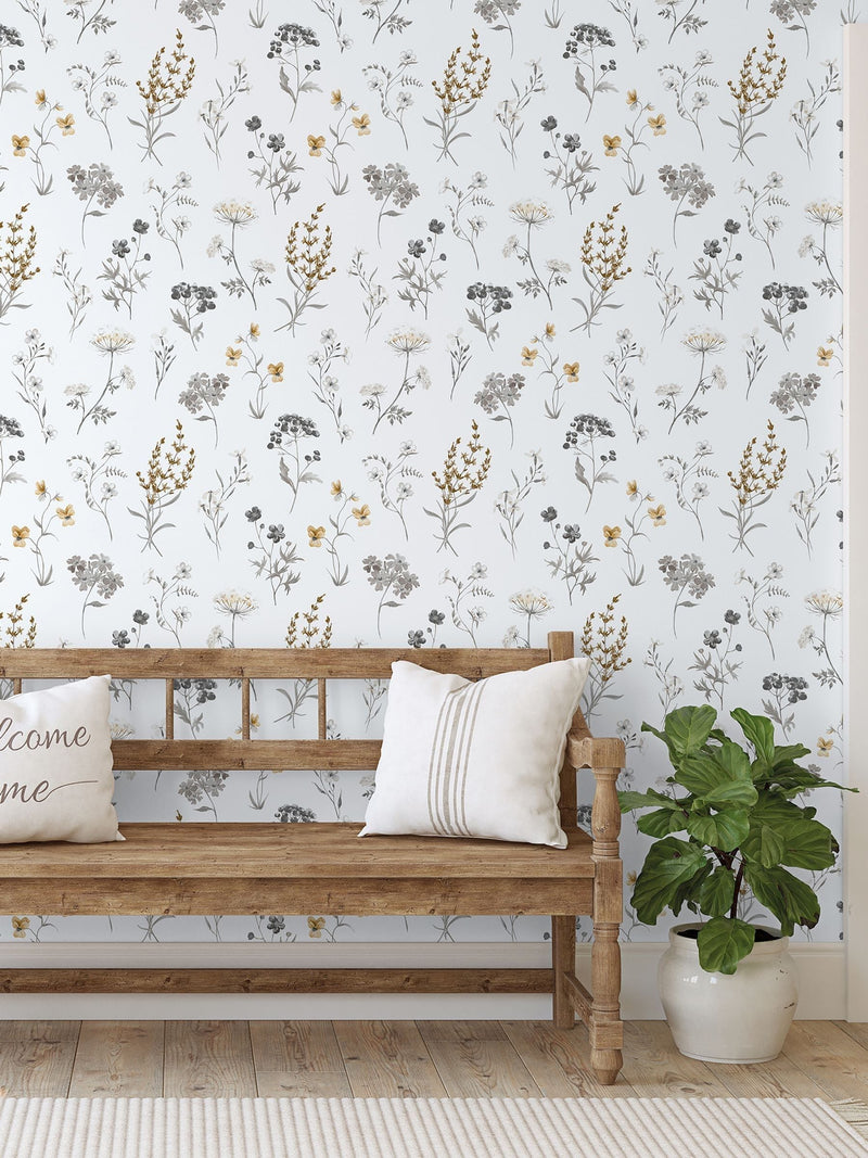 Galerie Silver Grey Spring Blossom Botanical A4 Wallpaper Sample