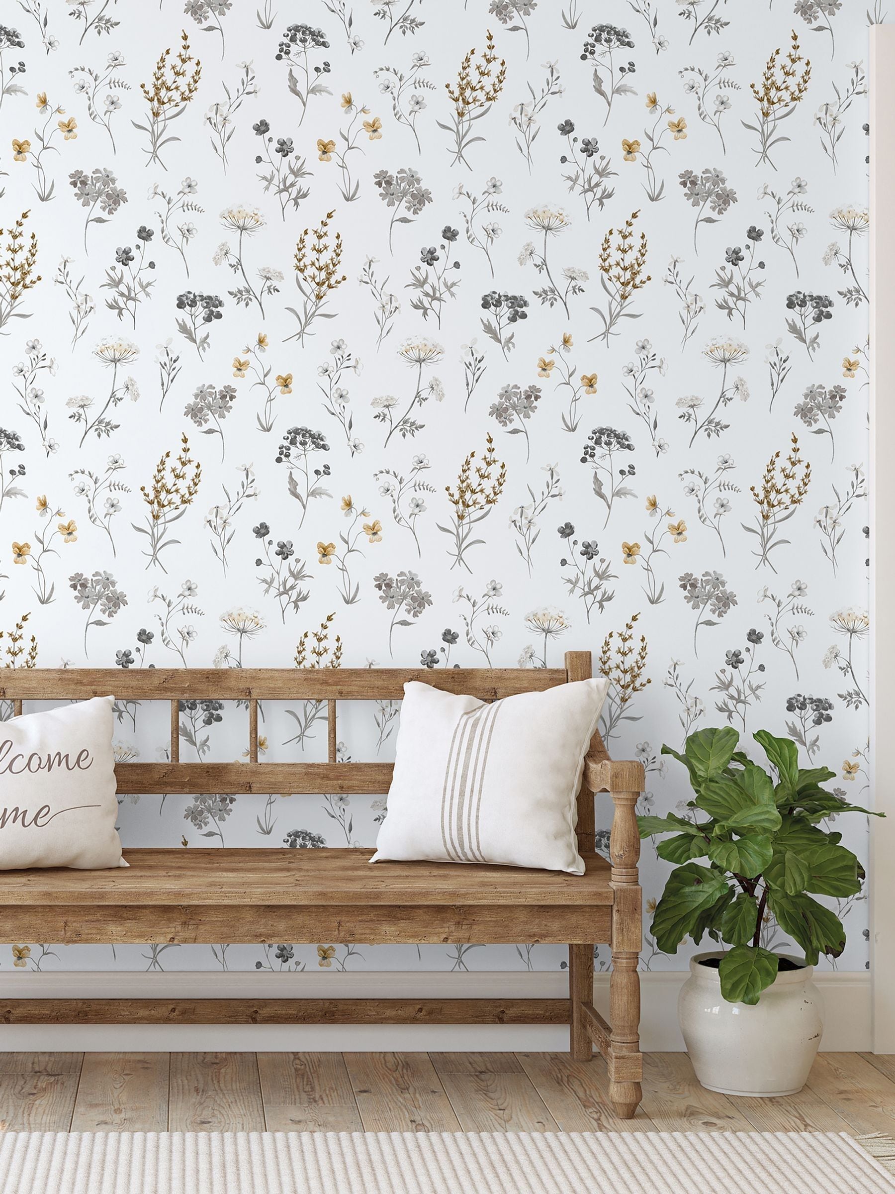 Galerie Silver Grey Spring Blossom Botanical A4 Wallpaper Sample