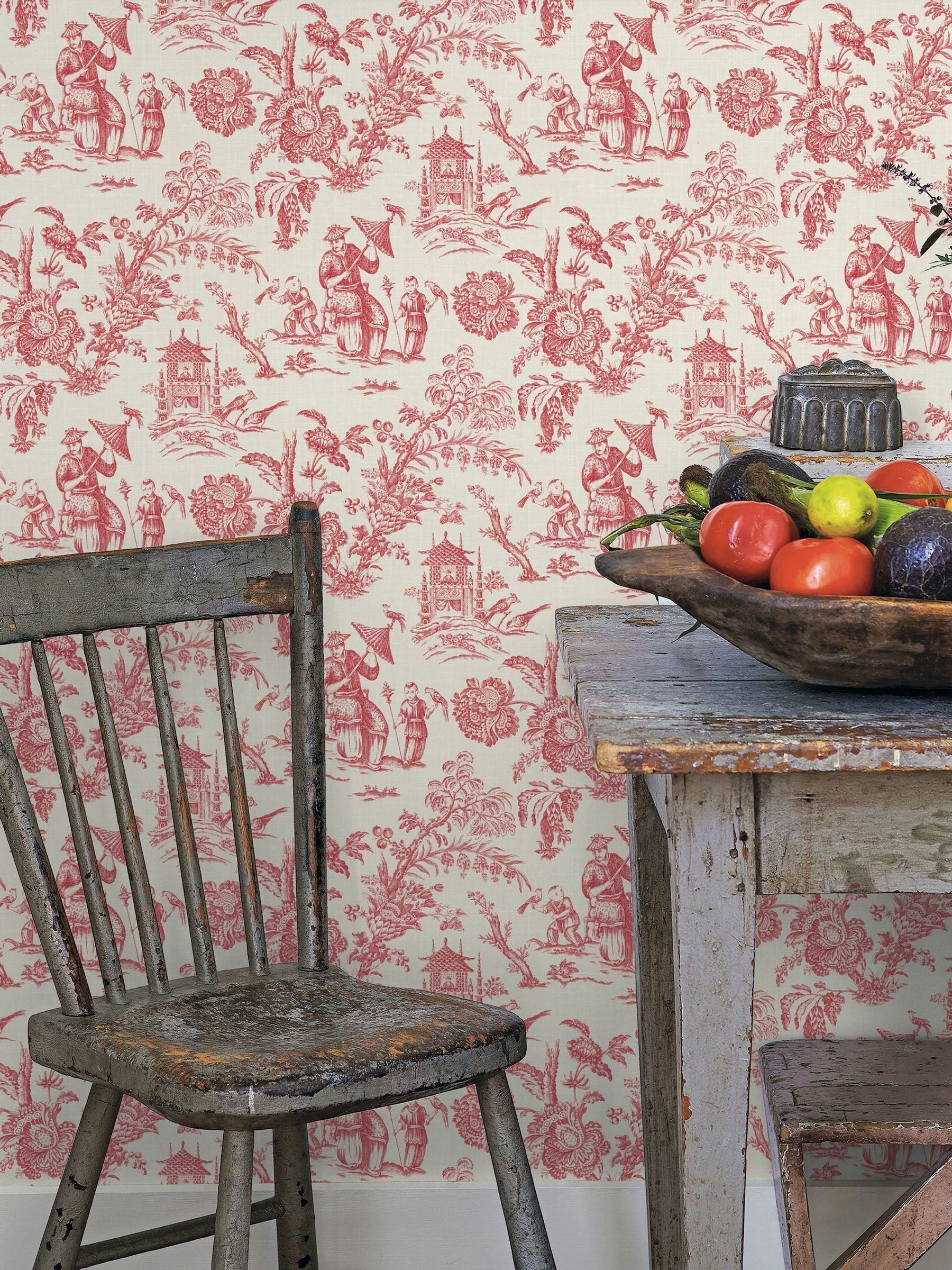 Galerie Red French Country Toile A4 Wallpaper Sample