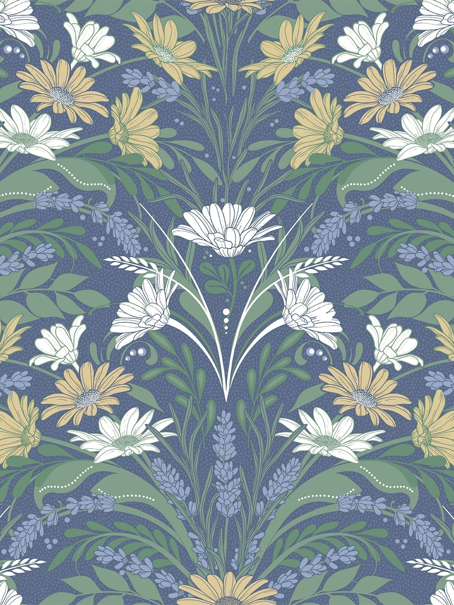 Galerie Blue Sommarang floral print wallpaper sample A4, imported from the UK