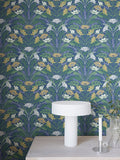 Galerie Blue Sommarang floral print wallpaper sample A4, imported from the UK