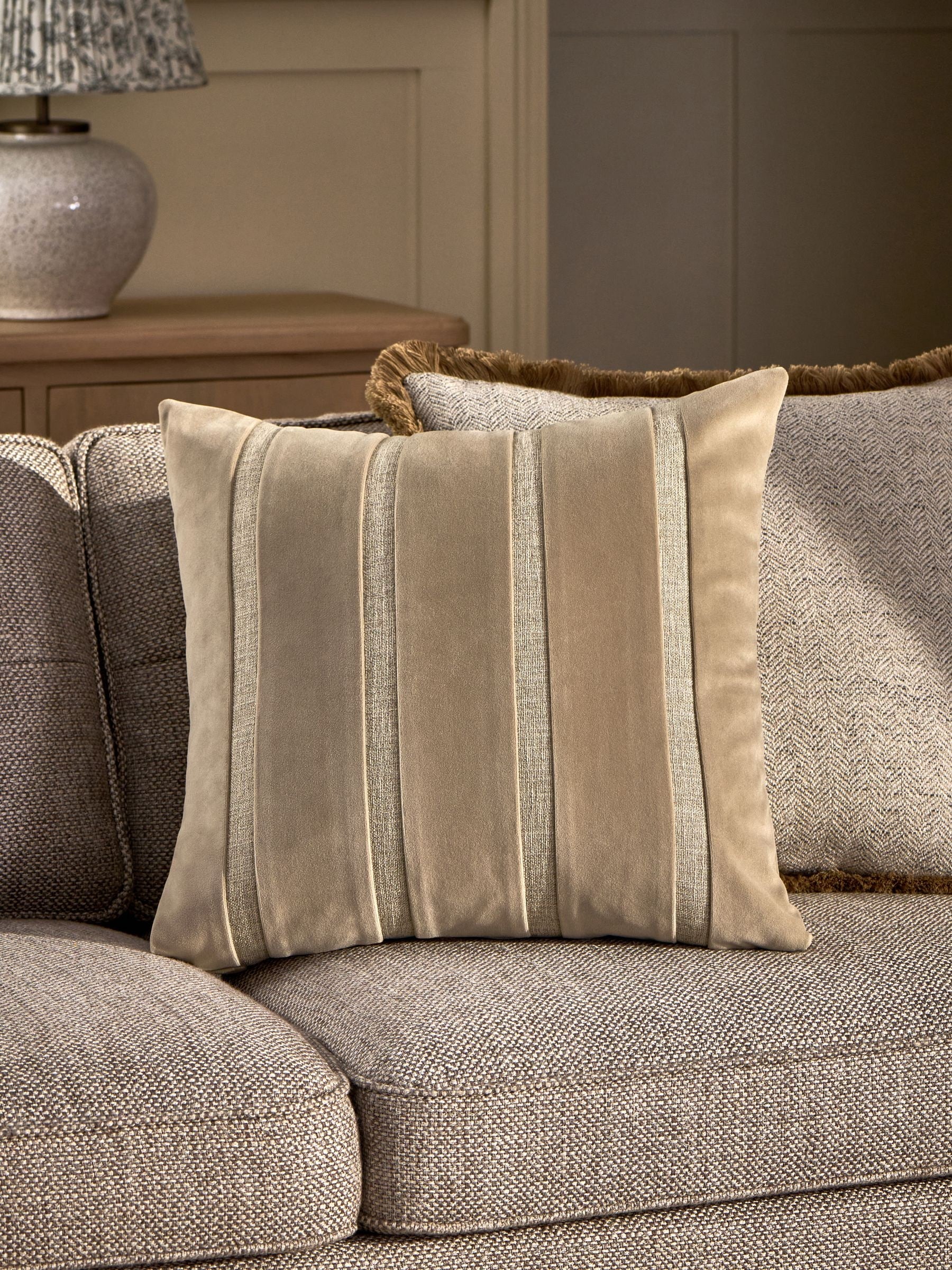 Natural velvet panel stripe cushion 50x50cm (British brand)