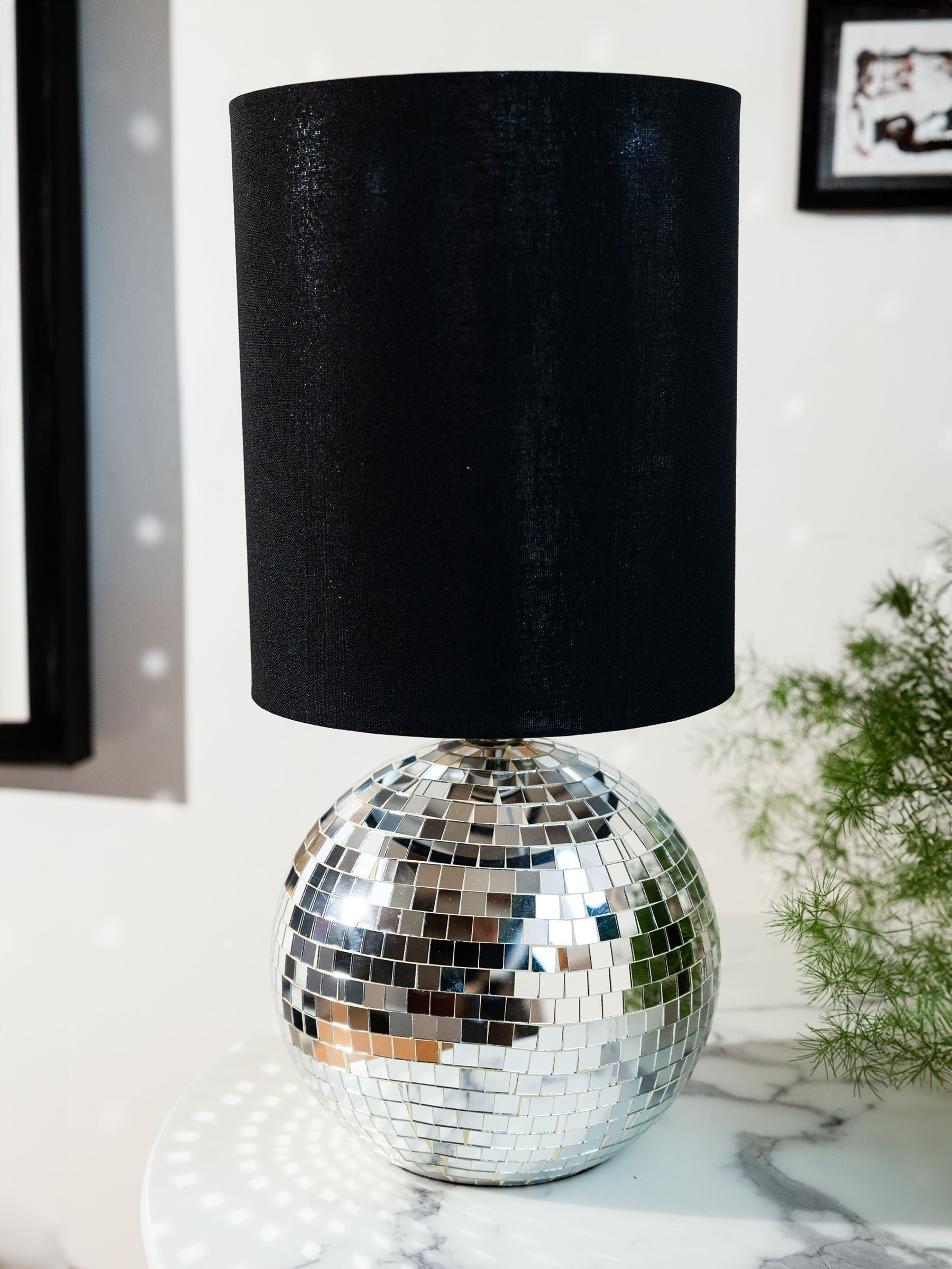 Rockett St George silver disco ball table lamp, imported from the UK
