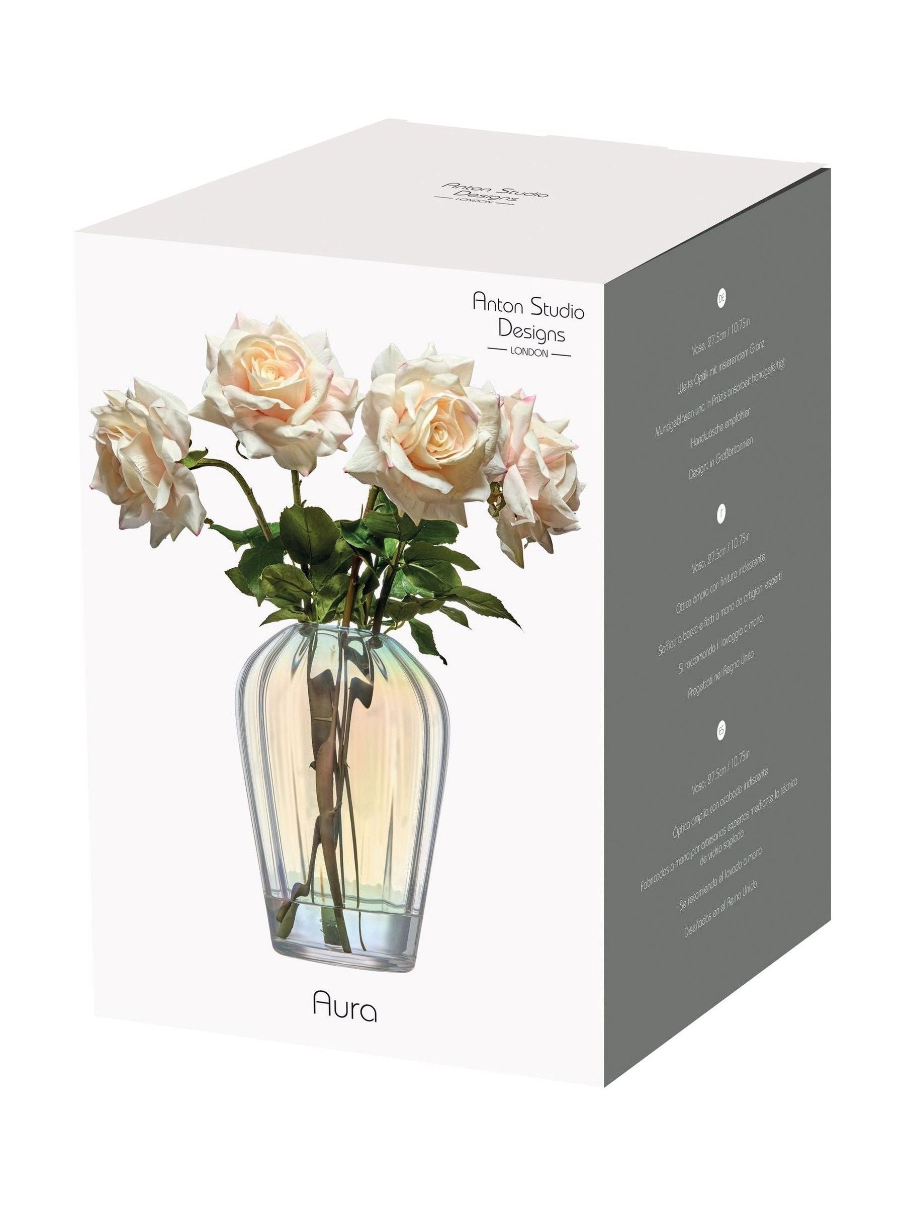 Anton Studio Designs clear glass vase with iridescent lustre (British brand)