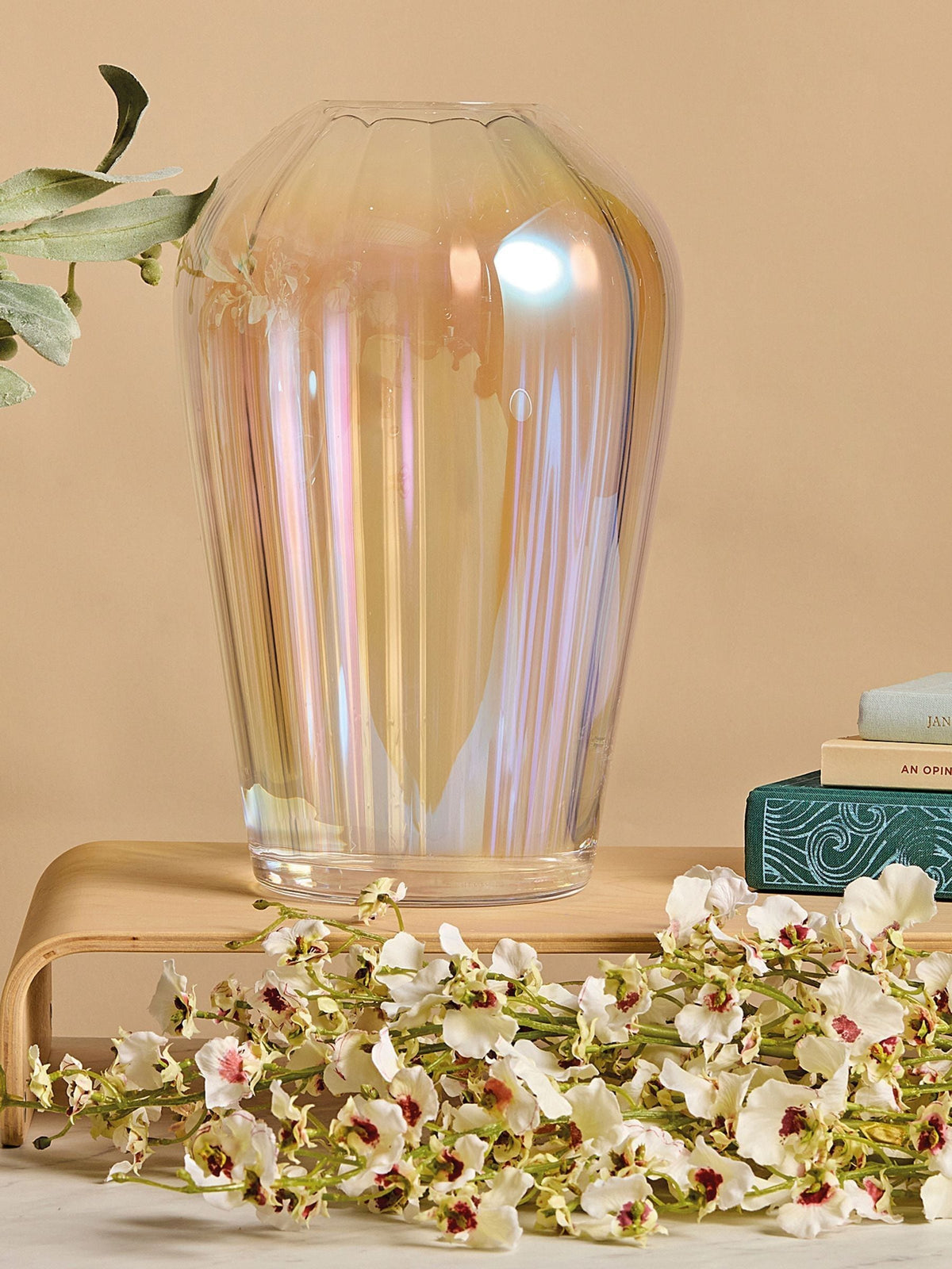 Anton Studio Designs clear glass vase with iridescent lustre (British brand)