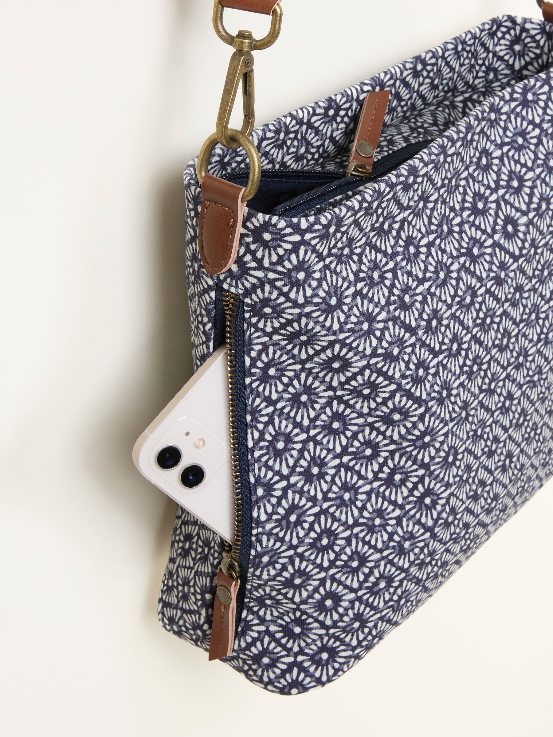 FatFace navy blue geometric crossbody bag, UK version