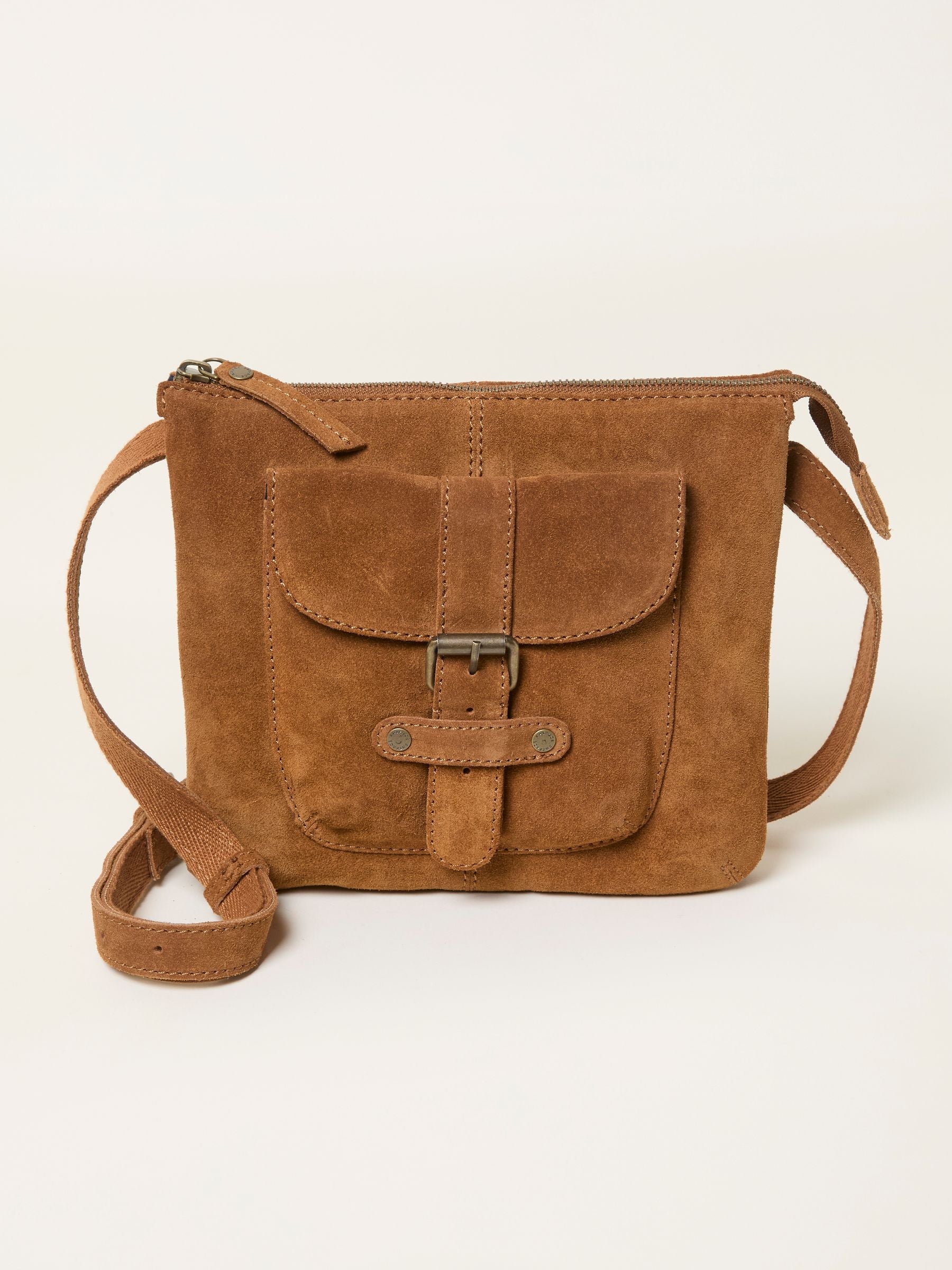 FatFace Libby tan brown suede crossbody bag, UK version