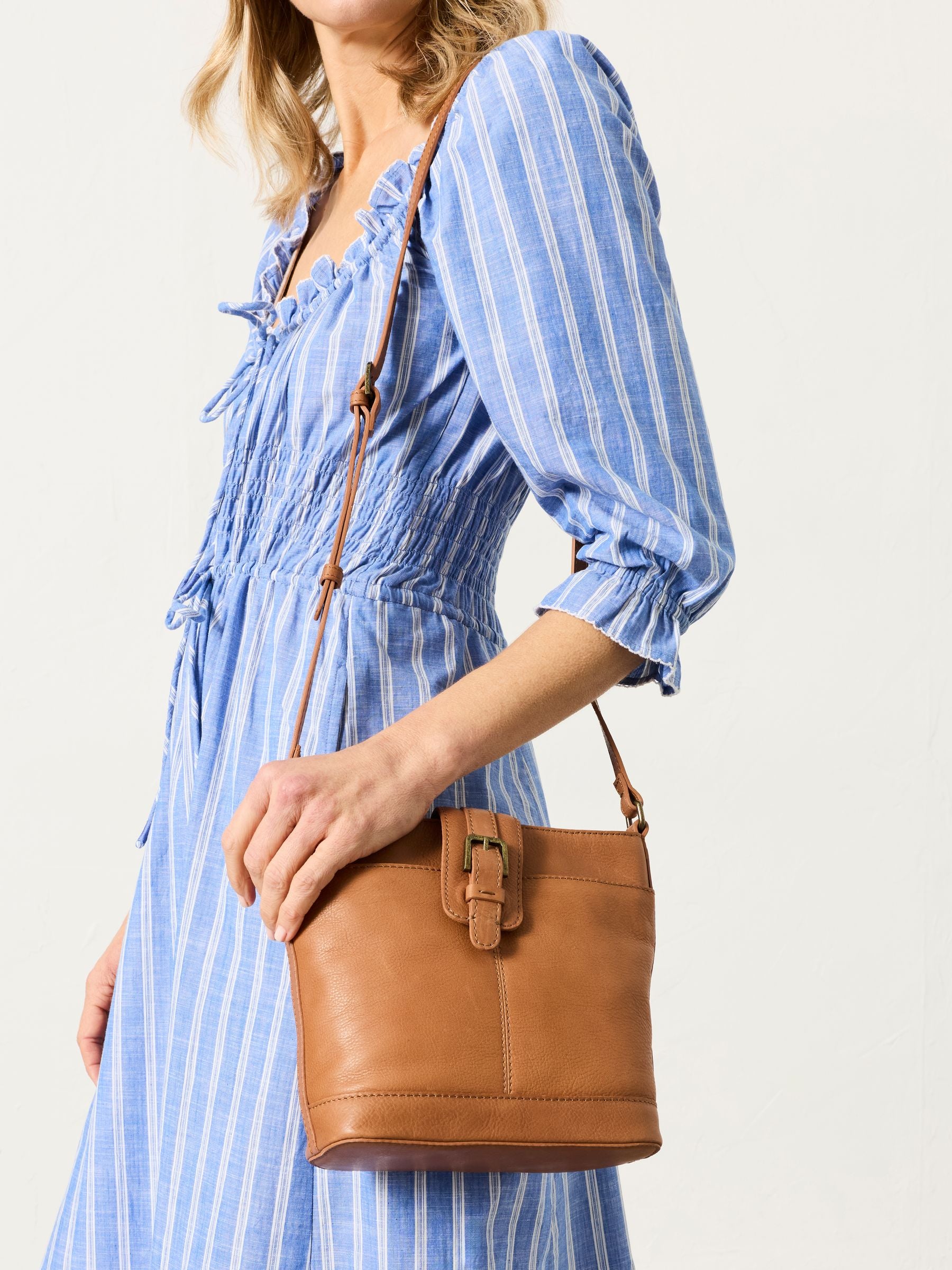 FatFace leather bucket bag tan brown - British product