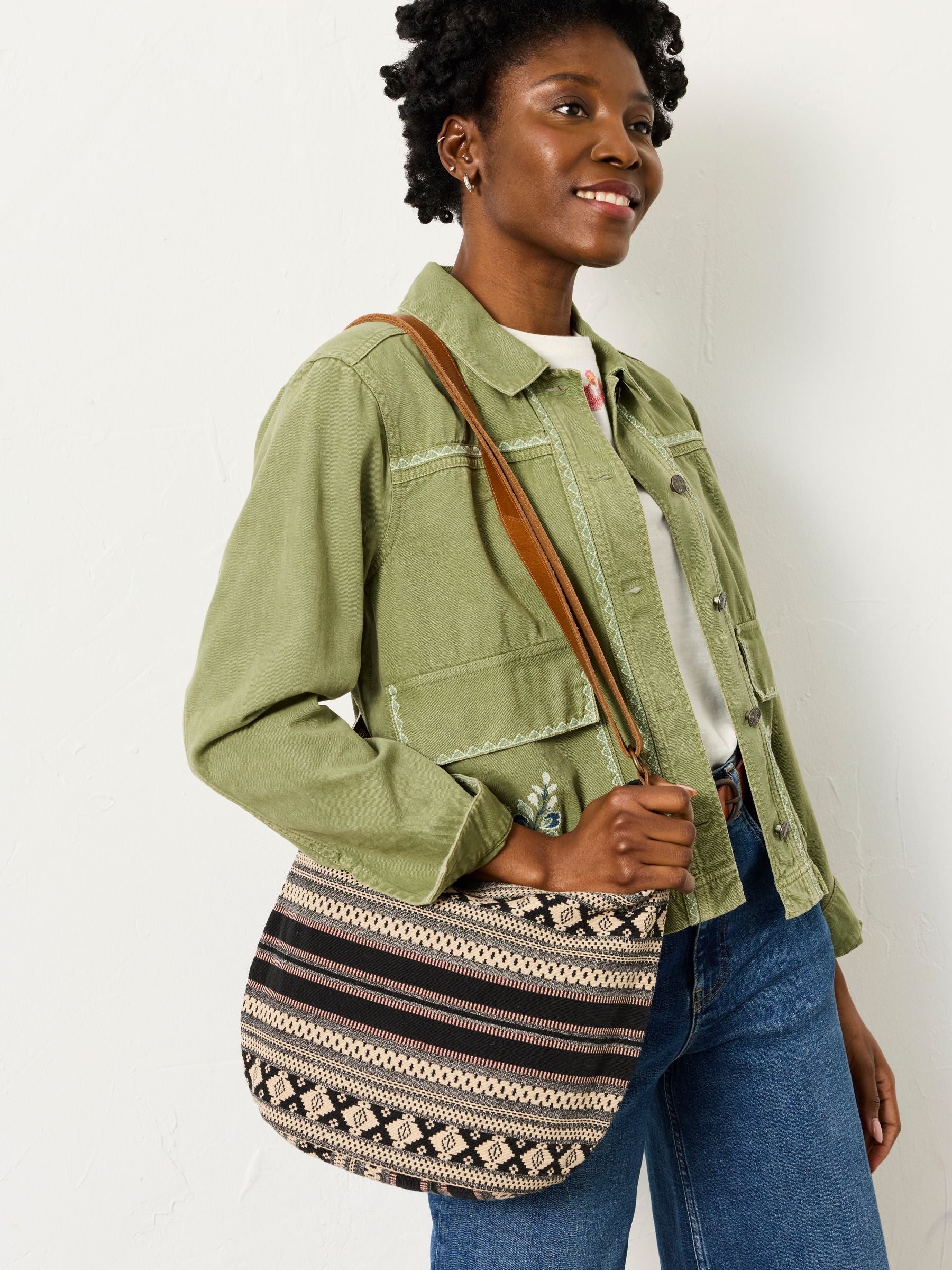 FatFace Evalie Black Woven Crossbody Bag