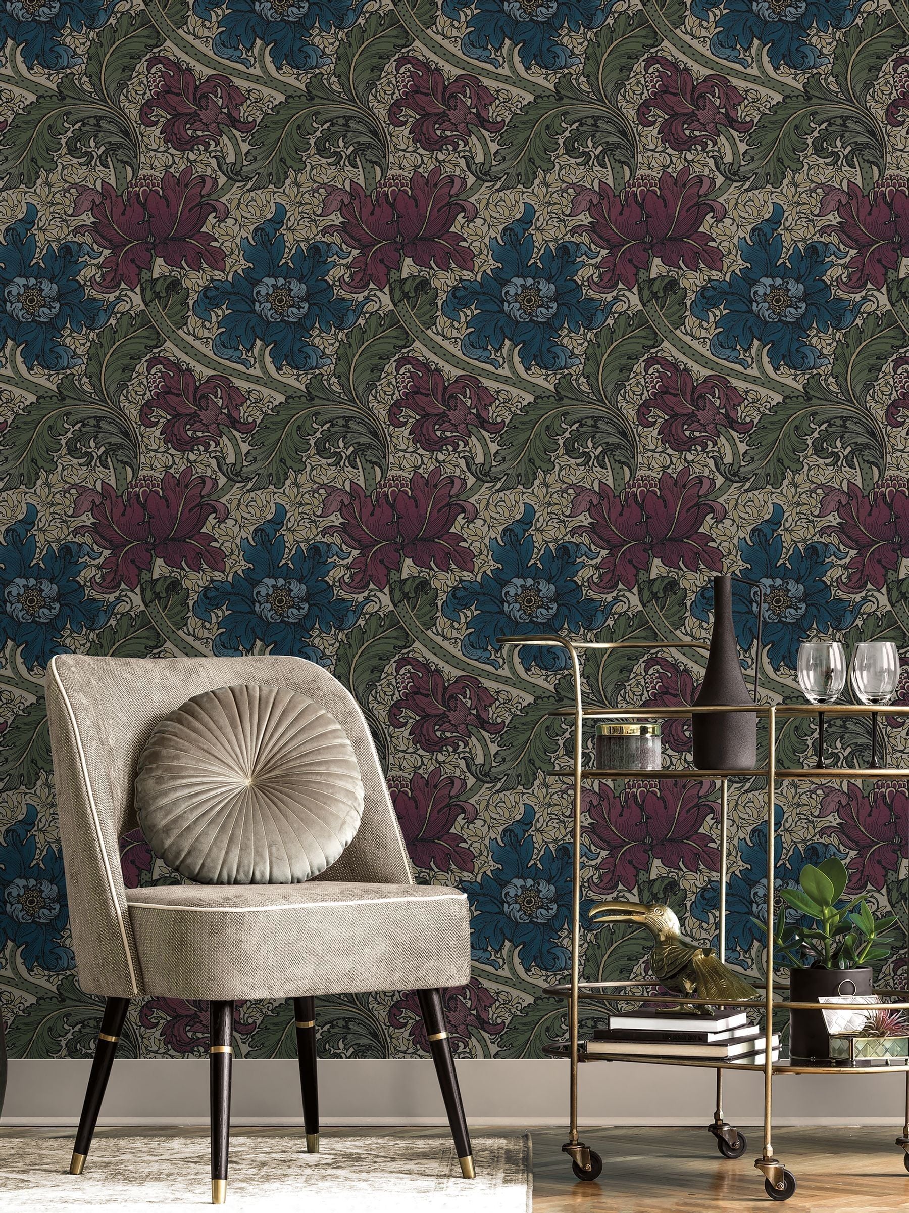 Laurence Llewelyn-Bowen Morris Major Floral Print Bronze Brown Wallpaper 10m