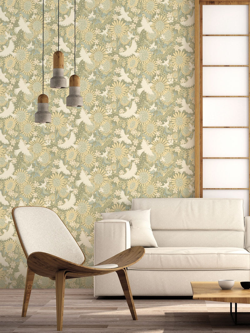 Galerie Green Sommarang 2 Floral Print 10M Wallpaper