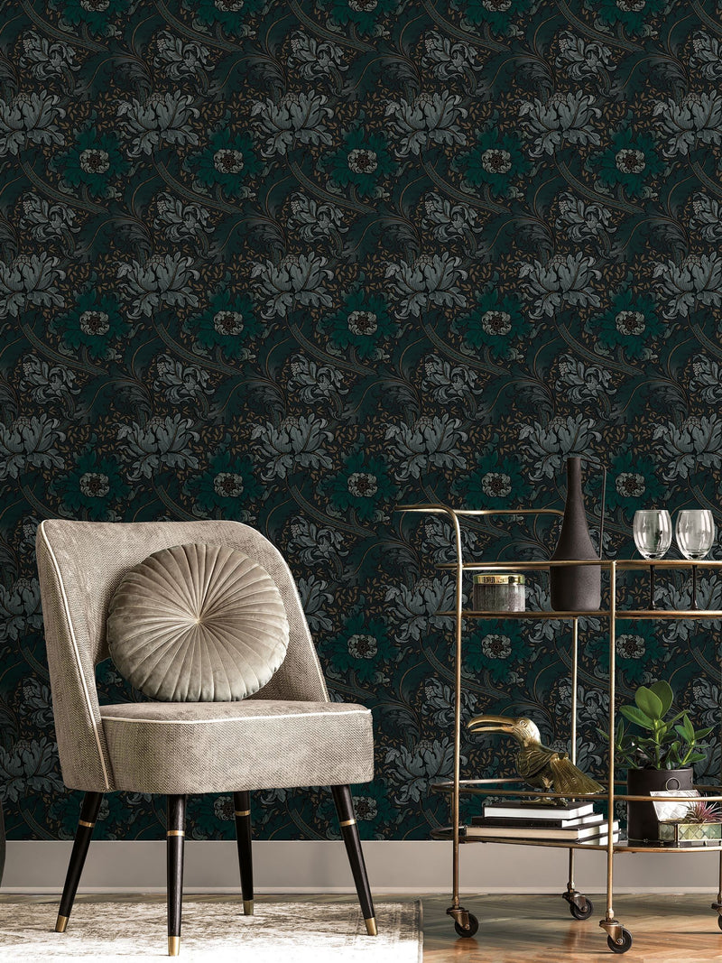 Laurence Llewelyn-Bowen Morris Major Floral Print Bronze Brown Wallpaper 10m