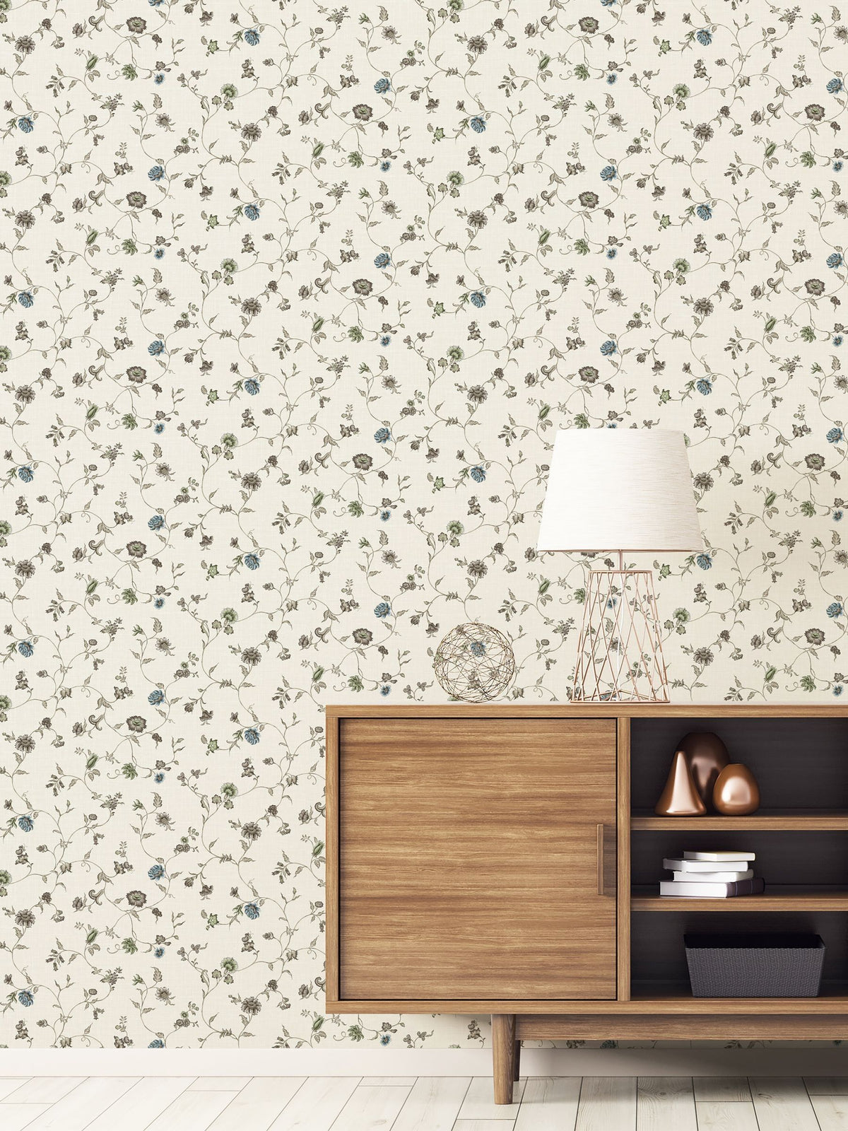 Galerie silver grey French country floral print wallpaper 10m, imported from the UK