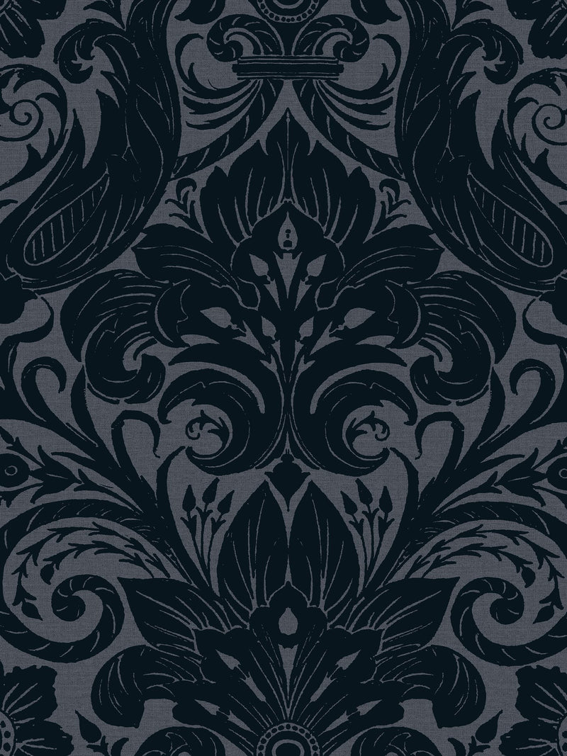 Laurence Llewelyn-Bowen Damask Sauvage flock wallpaper roll (British brand)