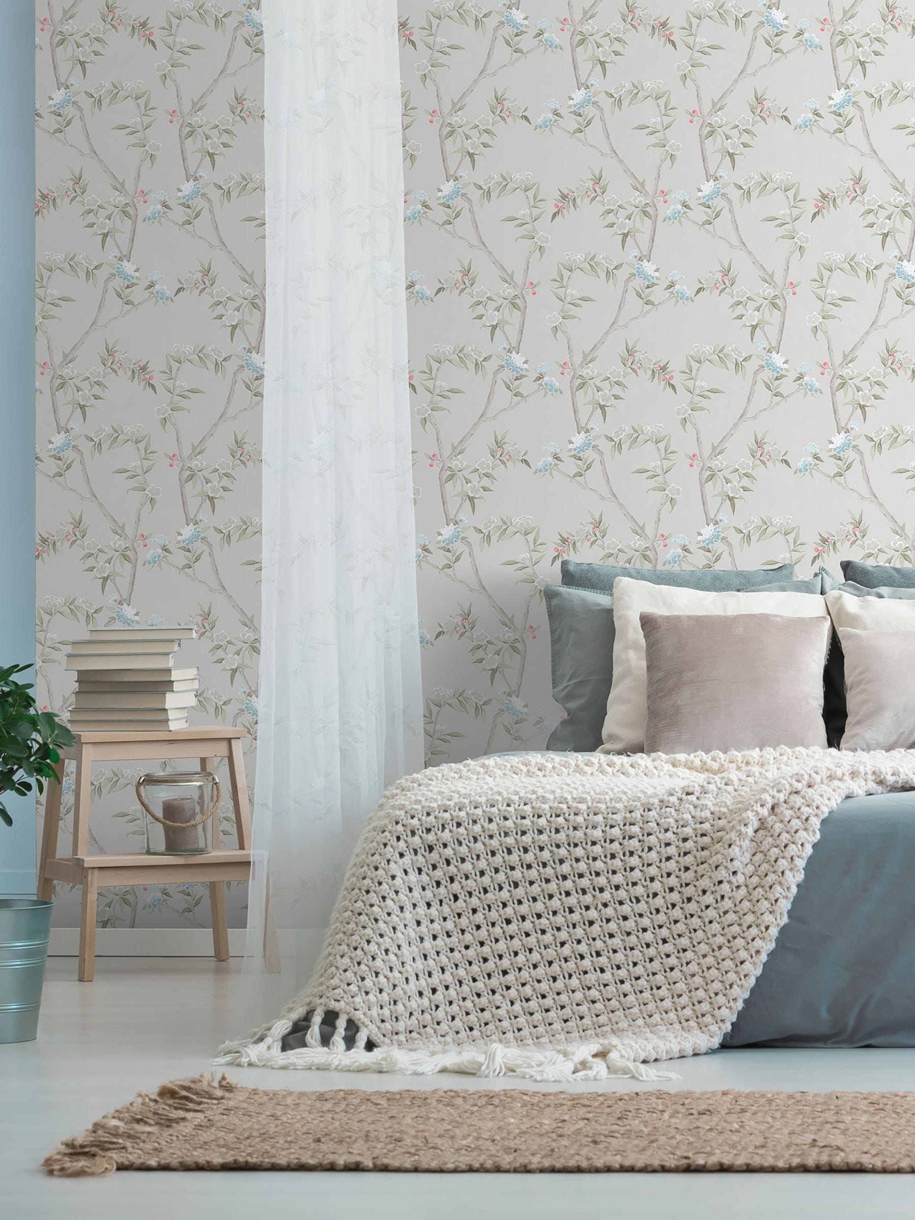 Galerie White Spring Blossom Chinoiserie 10M Wallpaper
