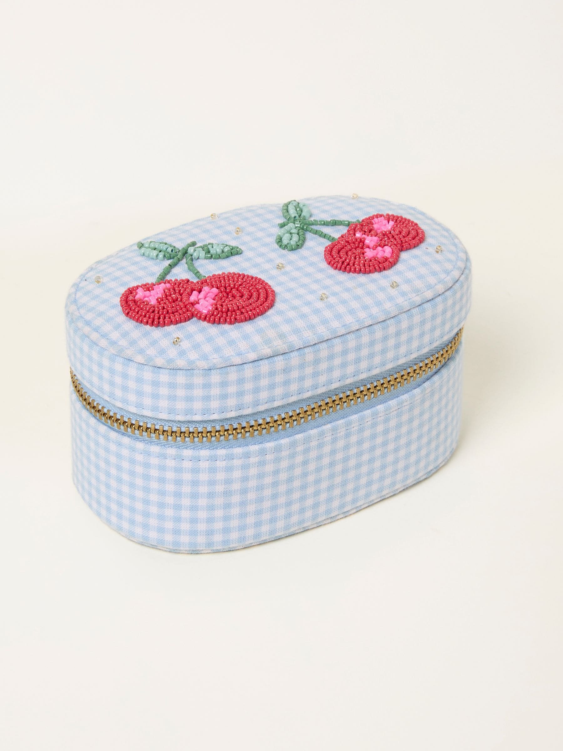 FatFace blue beaded cherry gingham jewellery box - British product