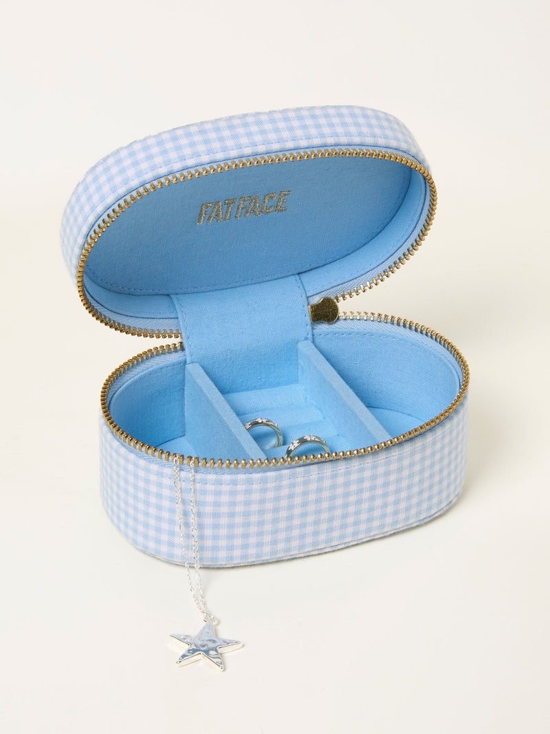 FatFace blue beaded cherry gingham jewellery box - British product
