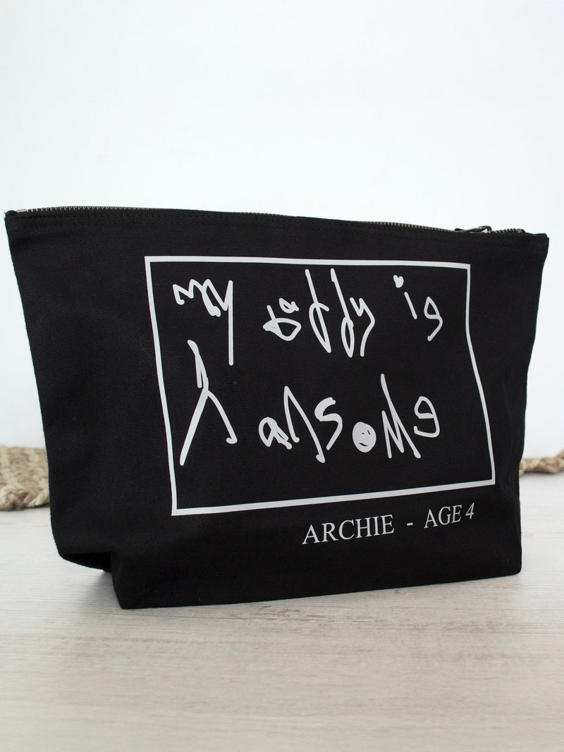 Solesmith black personalised wash bag with child handwriting (British brand)