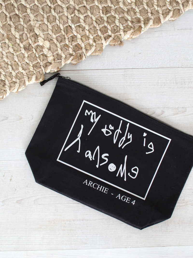 Solesmith black personalised wash bag with child handwriting (British brand)