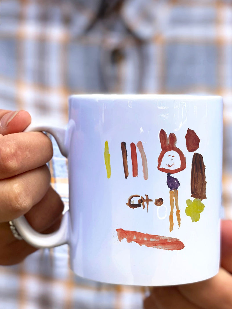 Solesmith personalised ceramic mug with child's artwork, imported from the UK