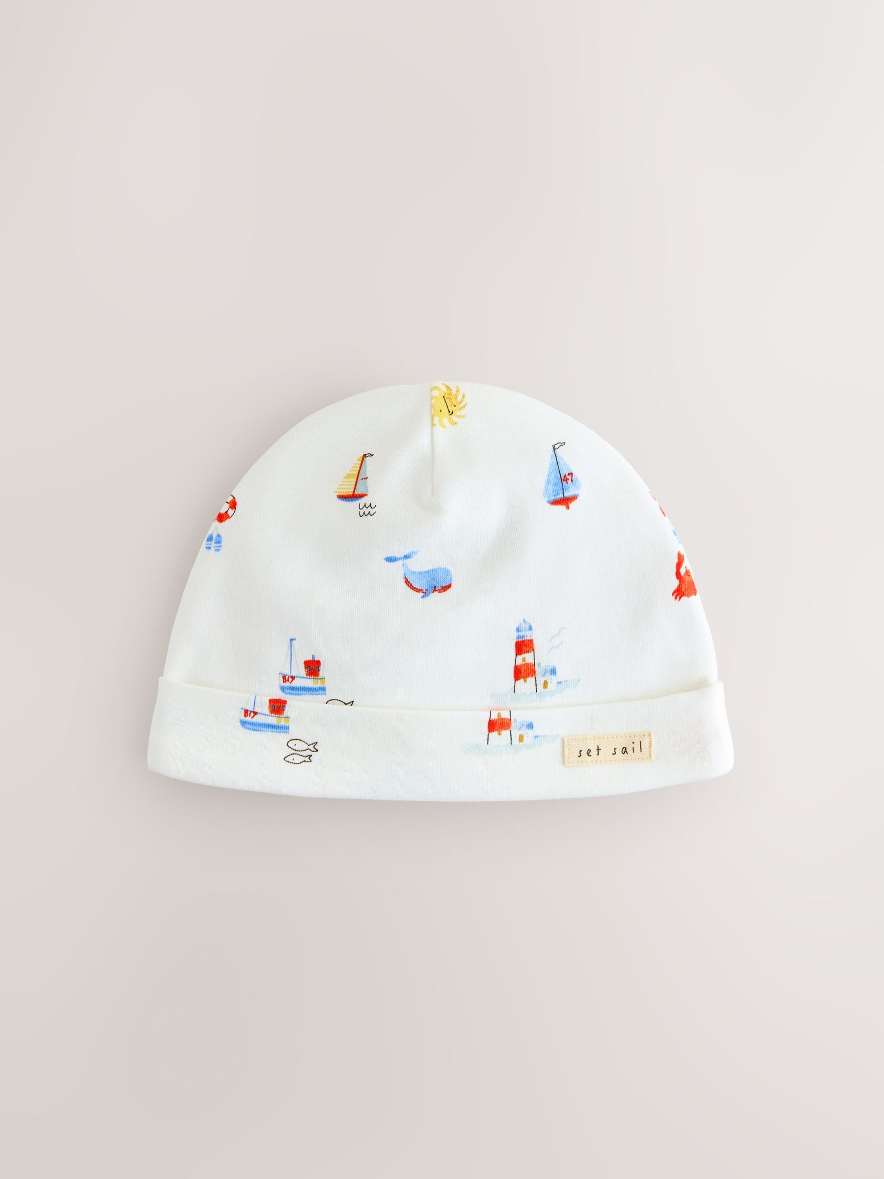 Blue Nautical baby hat and bib set 0-18mths - British product