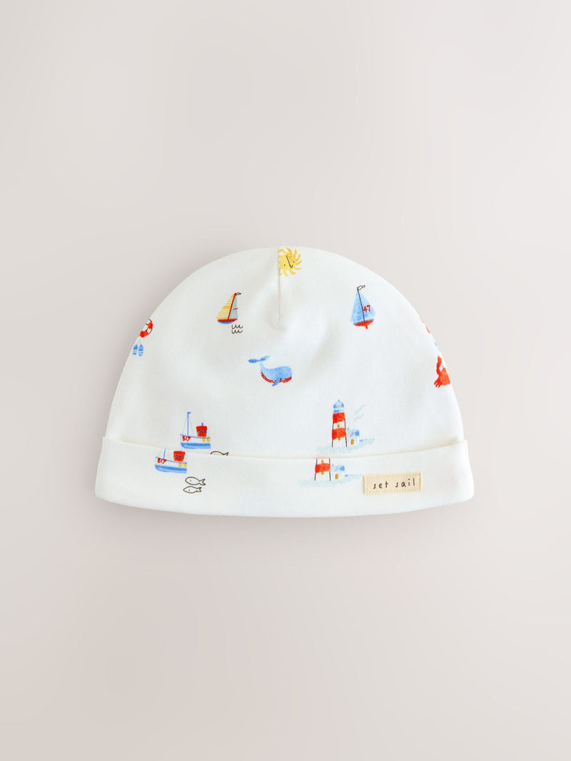 Blue Nautical baby hat and bib set 0-18mths - British product