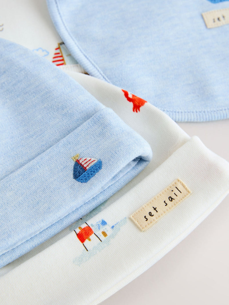 Blue Nautical baby hat and bib set 0-18mths - British product